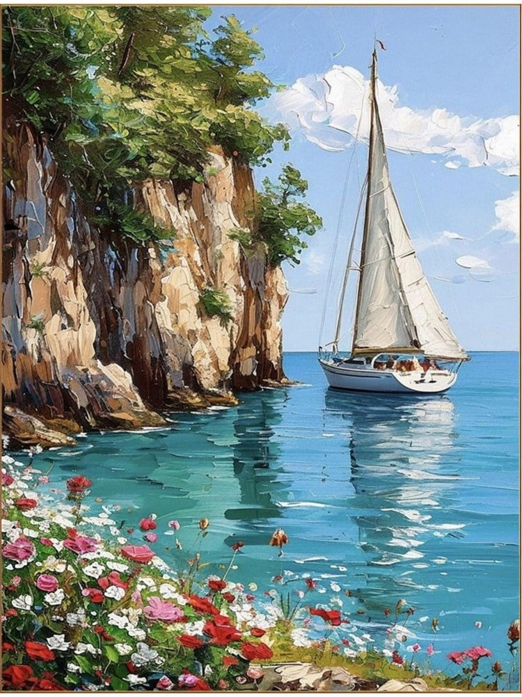 Hobby Mood Elmas Mozaik Tablo Kiti - Kayalıklarda Yelkenli (50x65 cm) - SGK91220