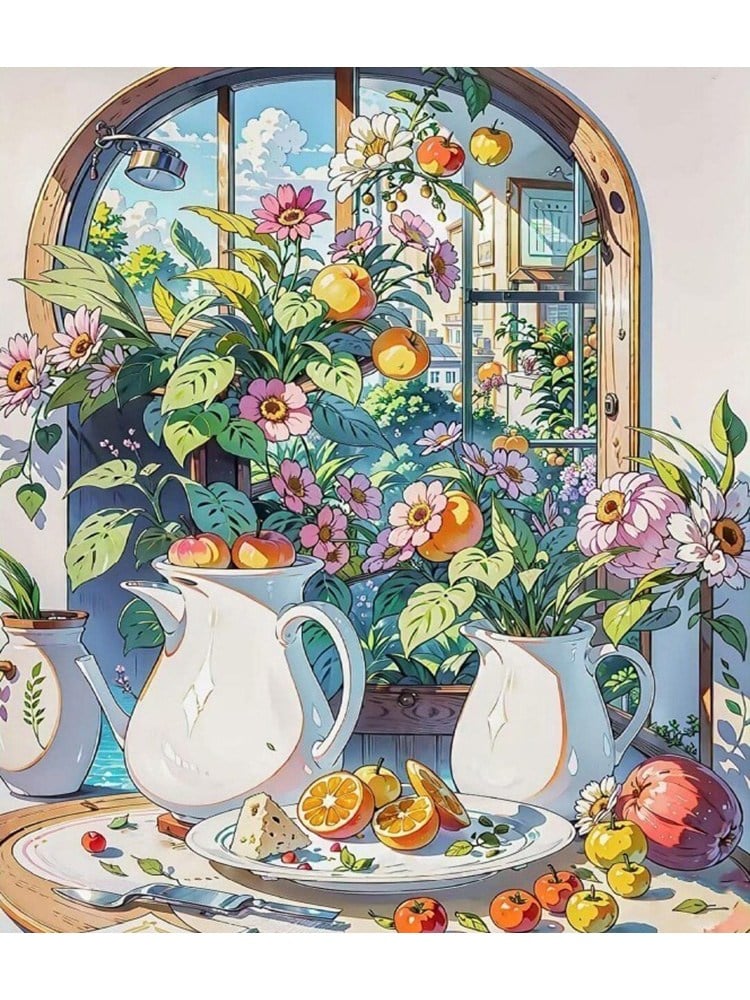 Hobby Mood Elmas Mozaik Tablo Kiti - Pencerede Çay Saati (21x25 cm) - JA13867