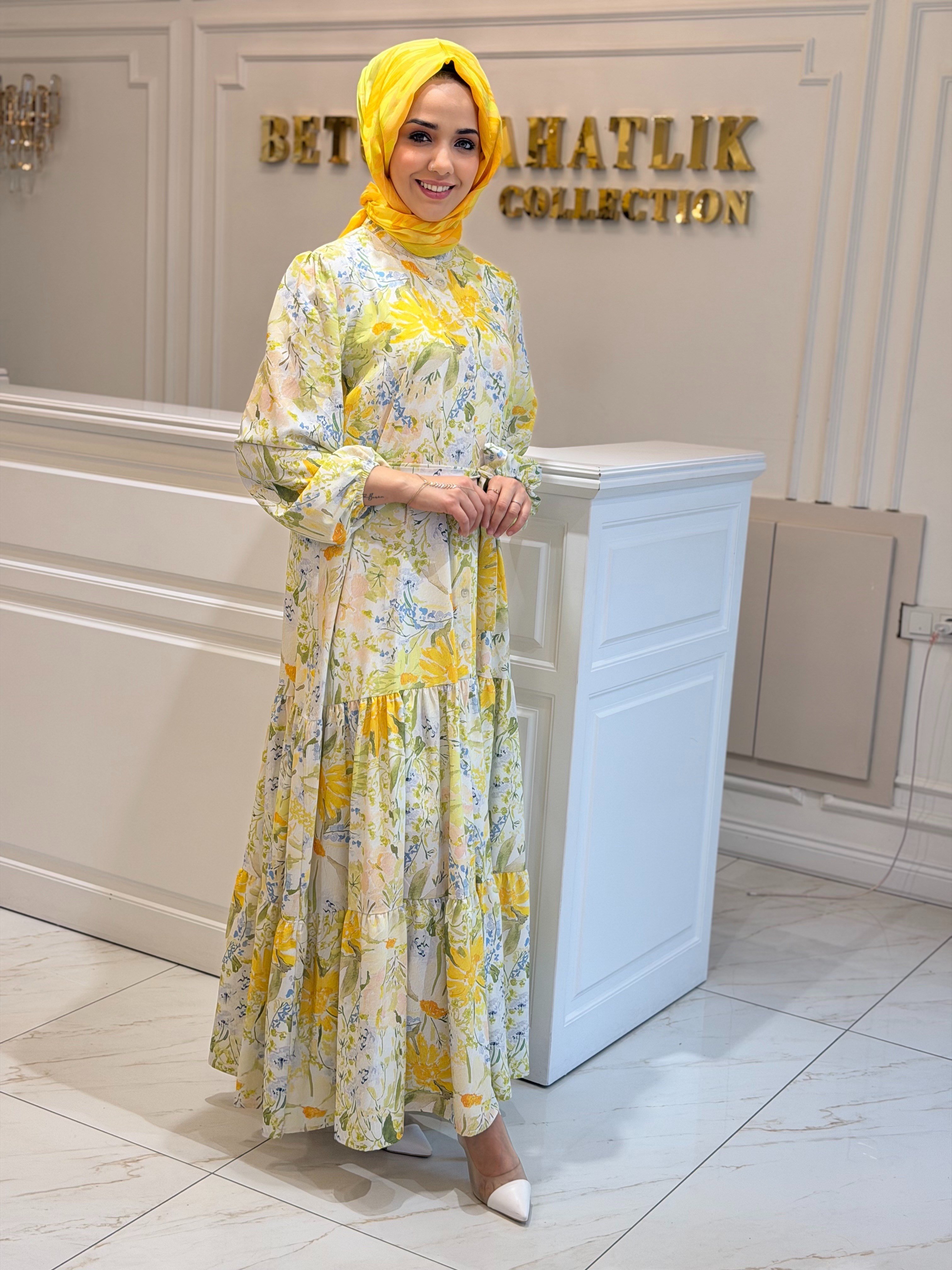 MERWISH 1746 BLOOM ELBİSE SARI