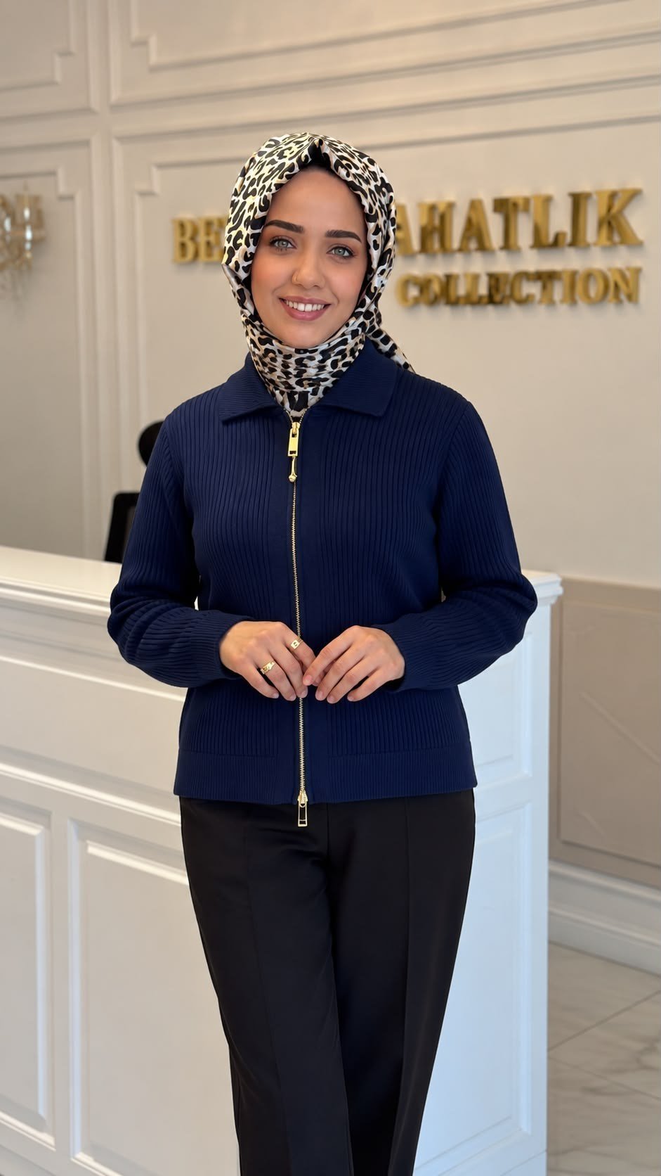 MISSEMRAMISS 5330 FERMUARLI TRİKO HIRKA LACİVERT