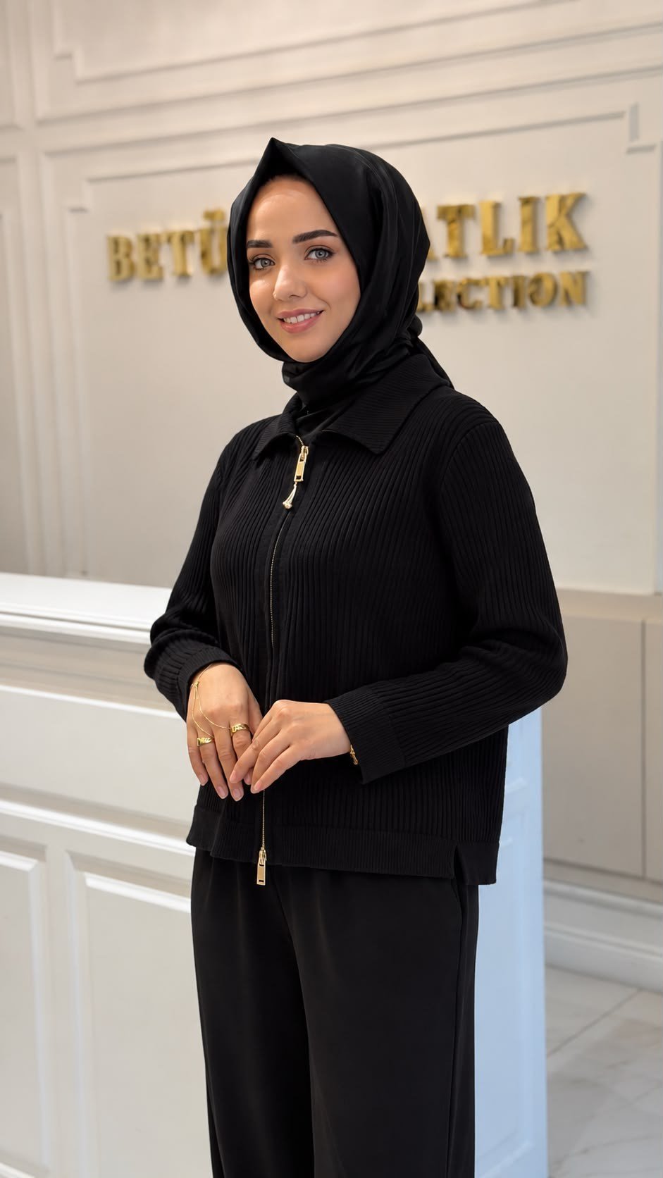 MISSEMRAMISS 5330 FERMUARLI TRİKO HIRKA SİYAH