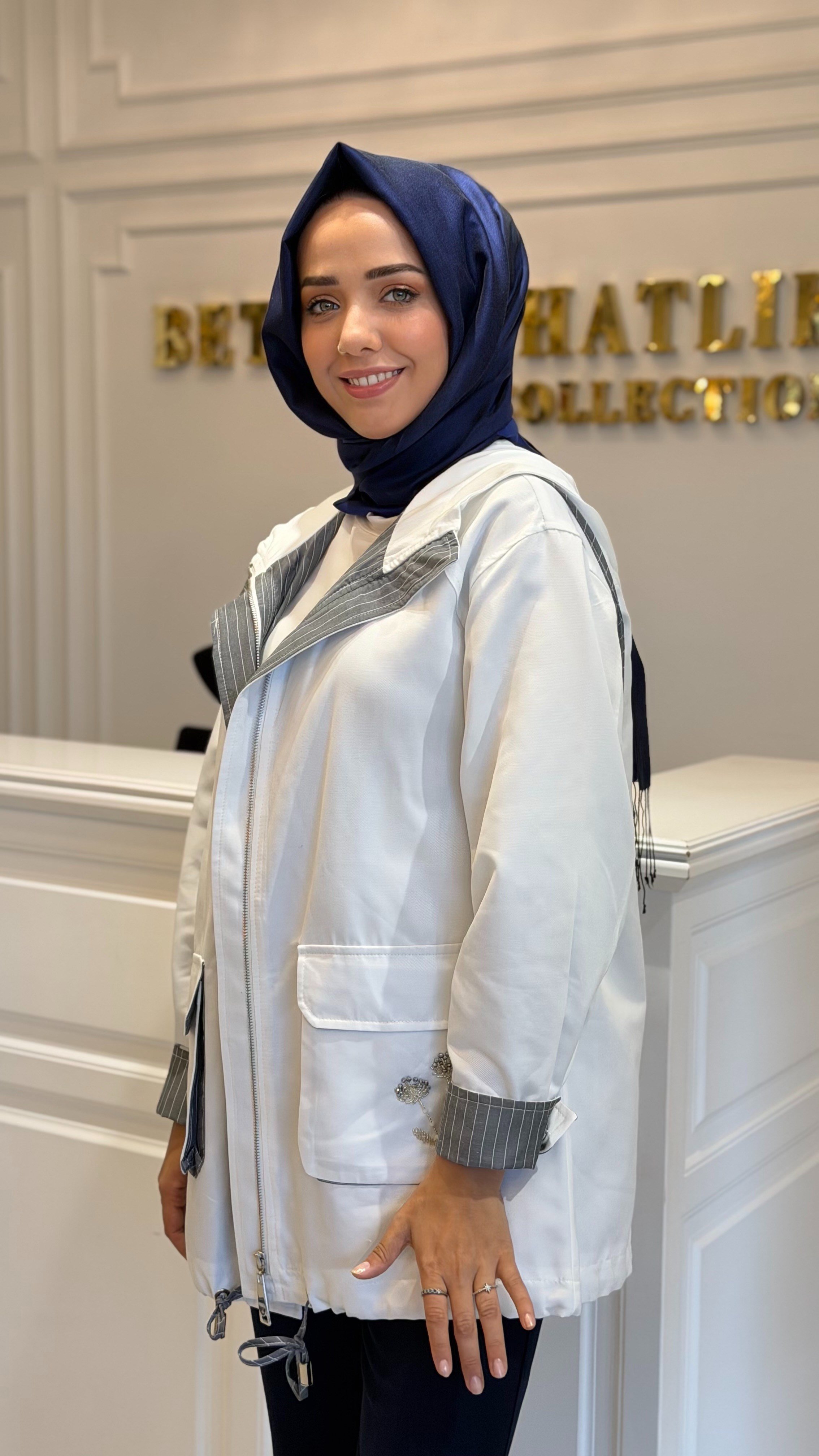MİSSEMRAMİSS 5340 NORDIC ÇİZGİ DETAYLI CEKET EKRU