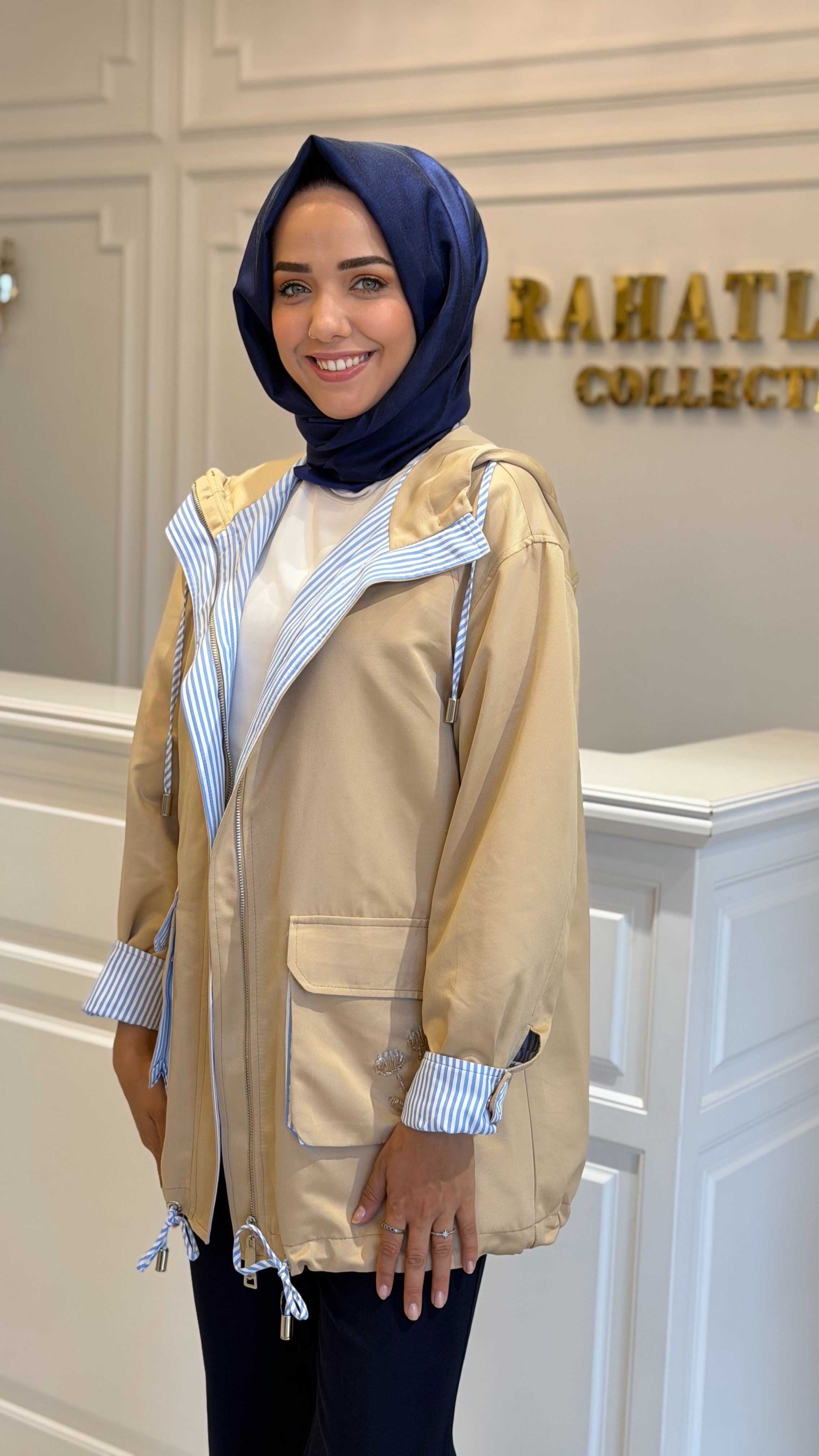 MİSSEMRAMİSS 5340 NORDIC ÇİZGİ DETAYLI CEKET BEJ