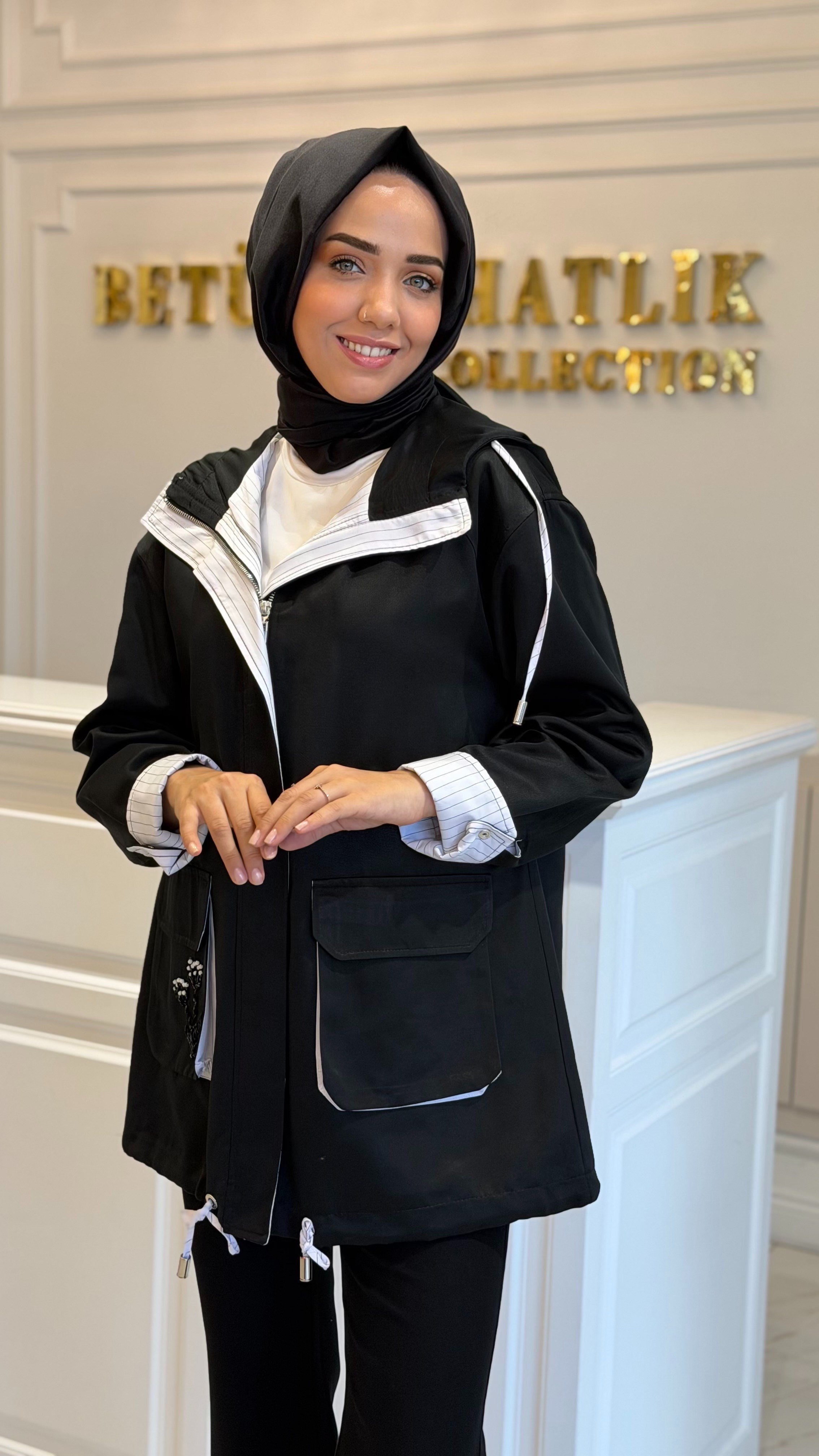 MİSSEMRAMİSS 5340 NORDIC ÇİZGİ DETAYLI CEKET SİYAH
