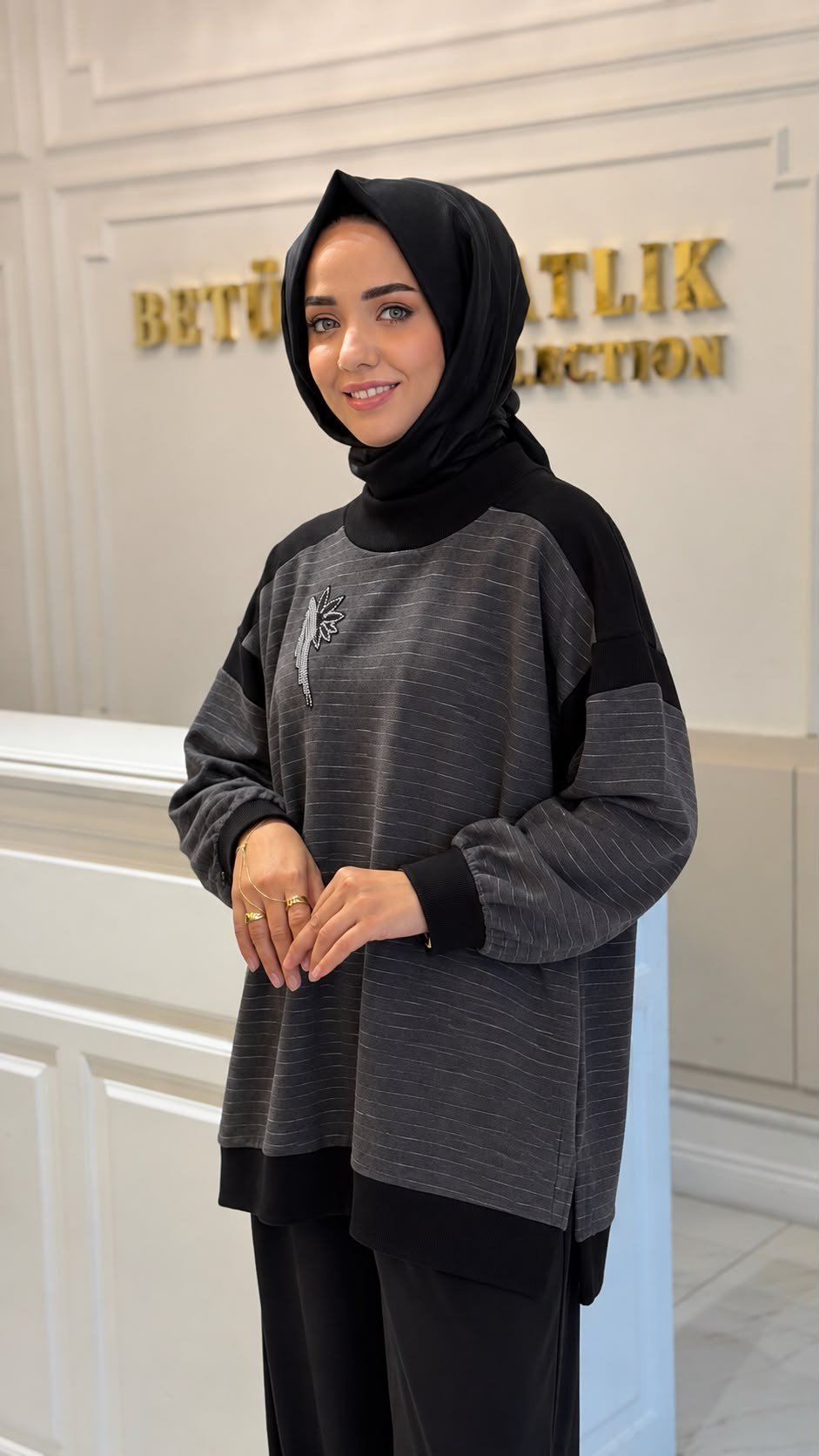 MISSEMRAMISS 4670 İŞLEMELİ TUNİK ANTRASİT 