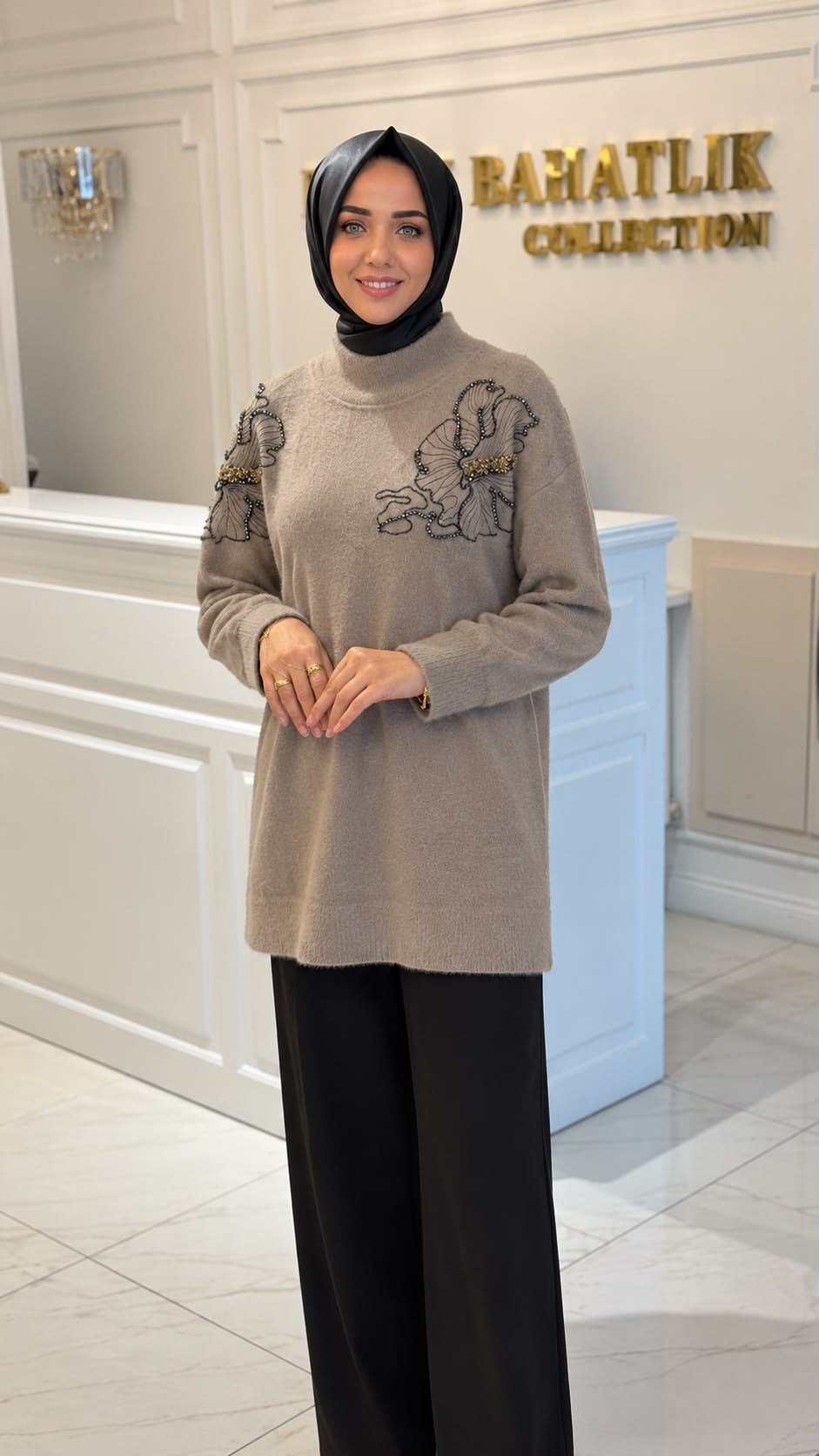 MISSEMRAMISS 5008 FLORANA NAKIŞLI ANGORA TUNİK BEJ