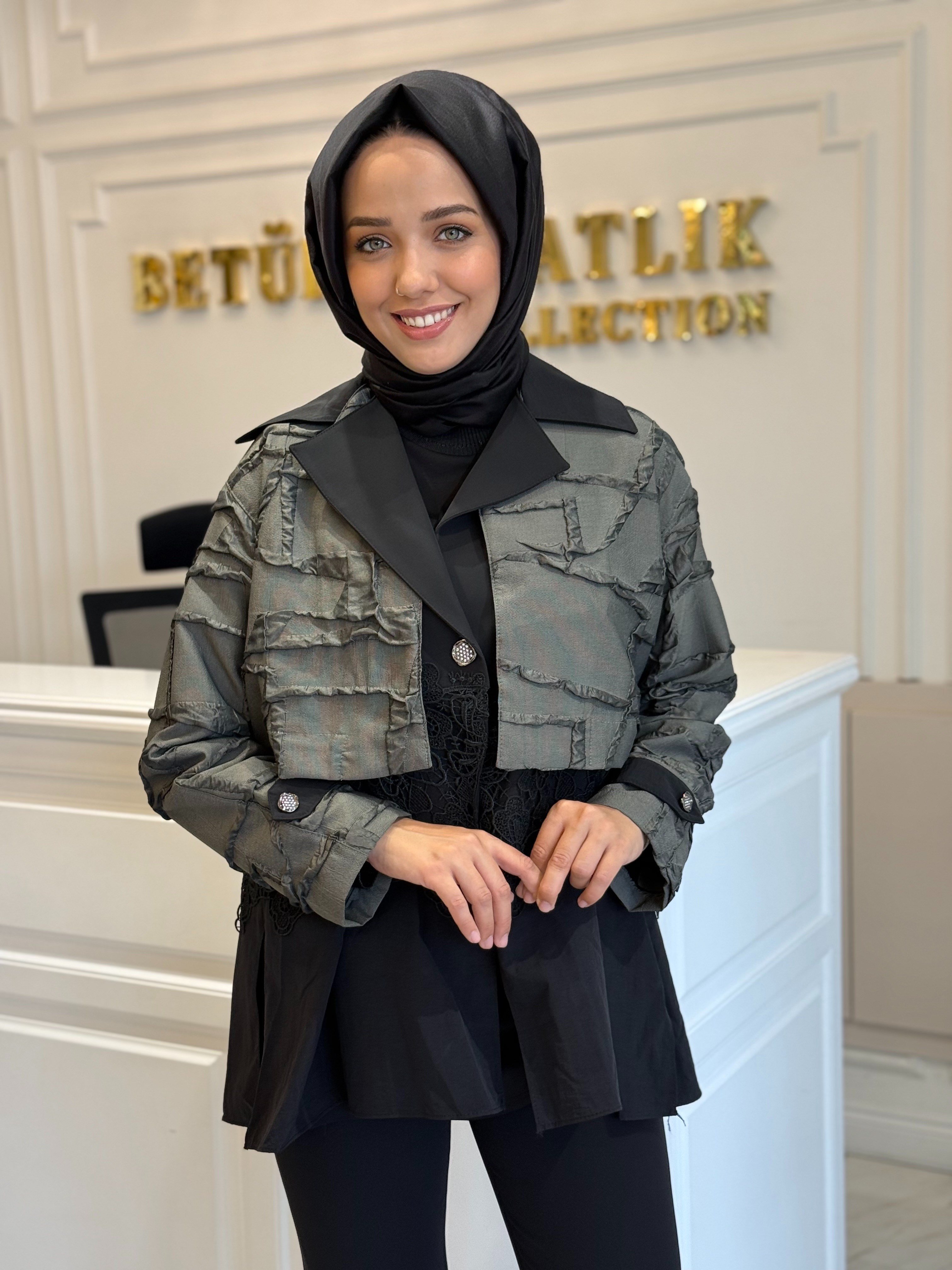 MY312 7603 DANTEL DETAYLI CEKET YEŞİL