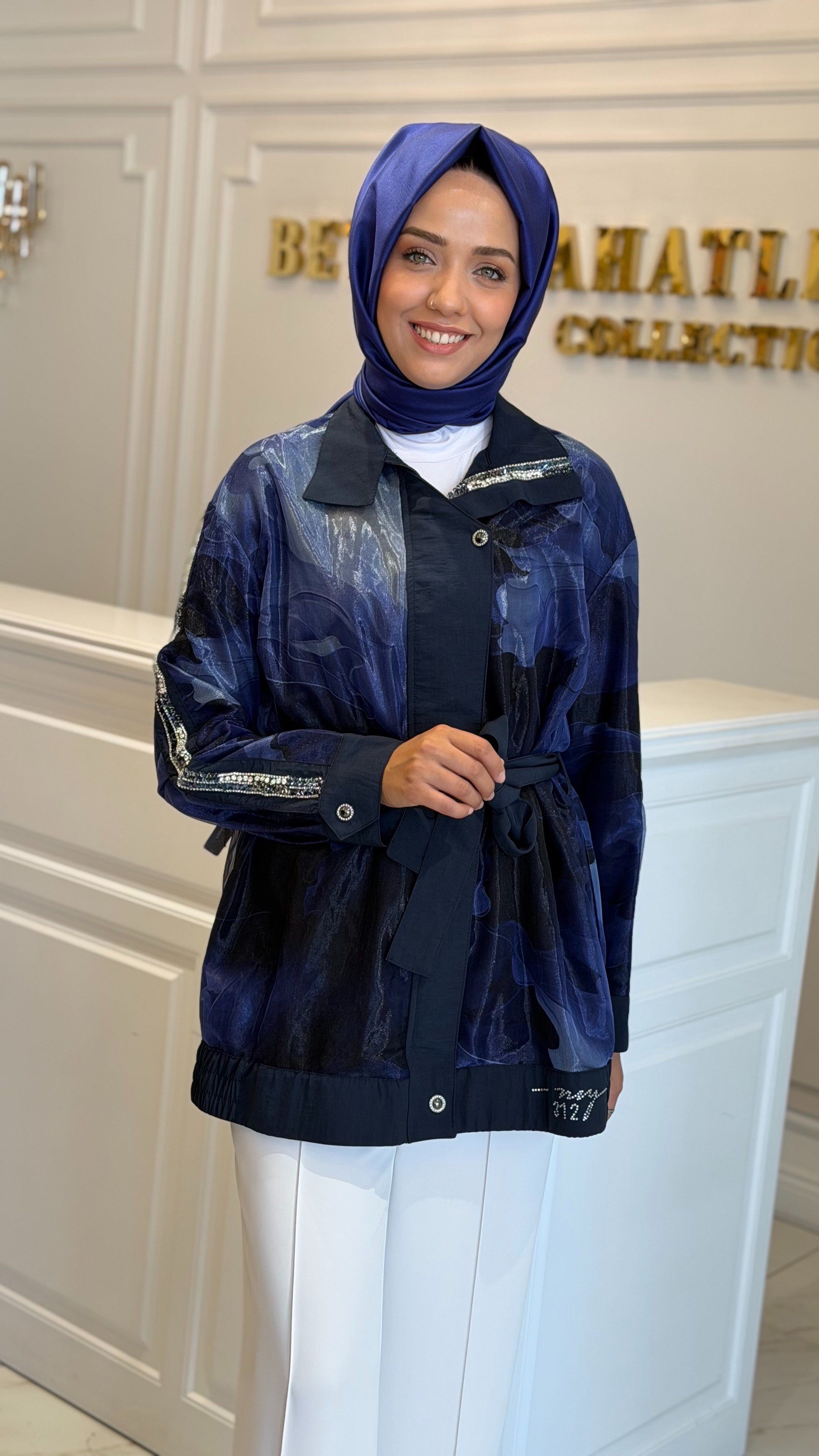 MY312 7607 DESENLİ TAŞLI CEKET LACİVERT