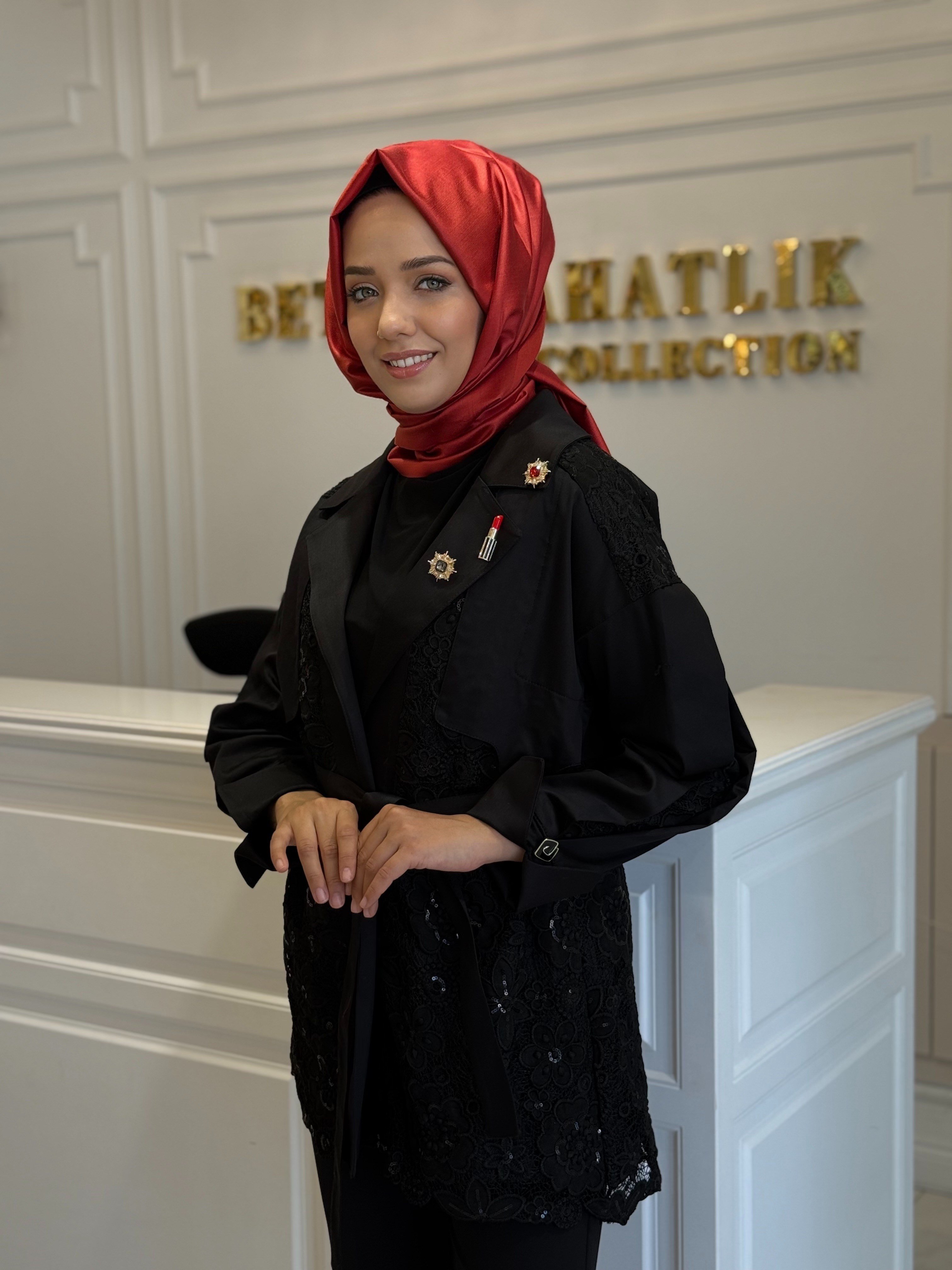 MY312 7639 DANTELLİ AKSESUARLI KAP SİYAH