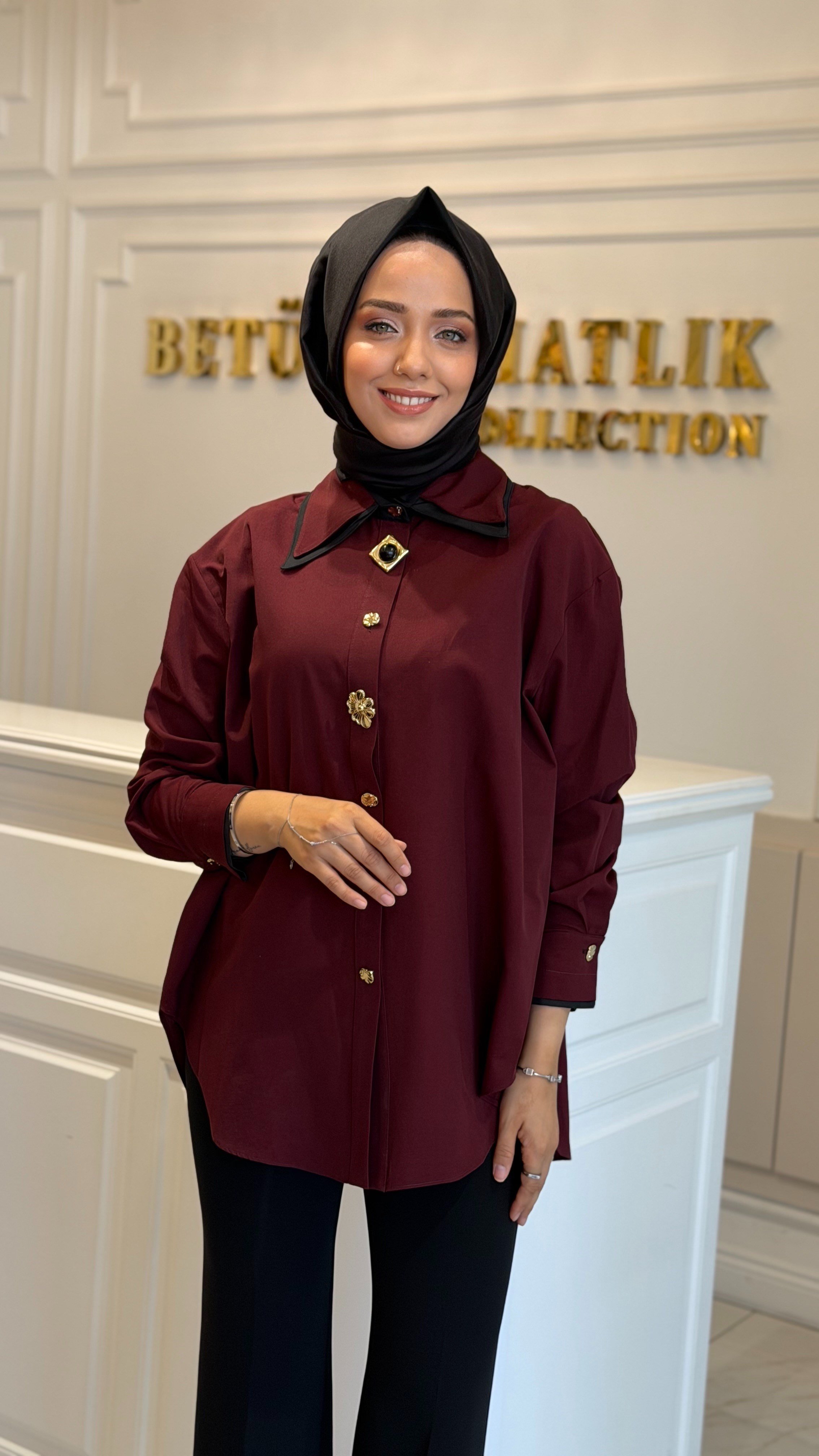 MY312 8911 ÖNÜ AKSESUARLI GÖMLEK BORDO