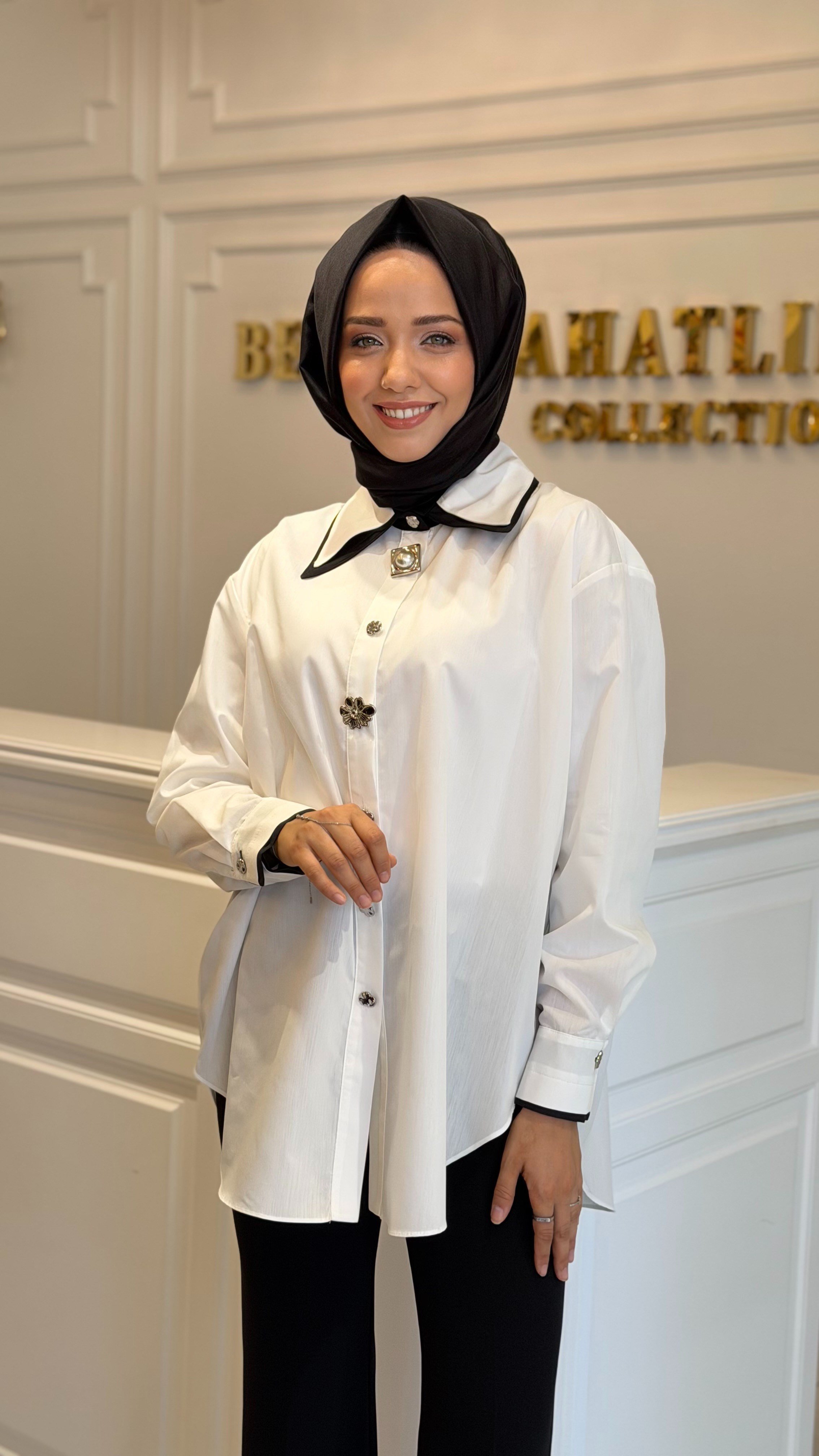 MY312 8911 ÖNÜ AKSESUARLI GÖMLEK EKRU