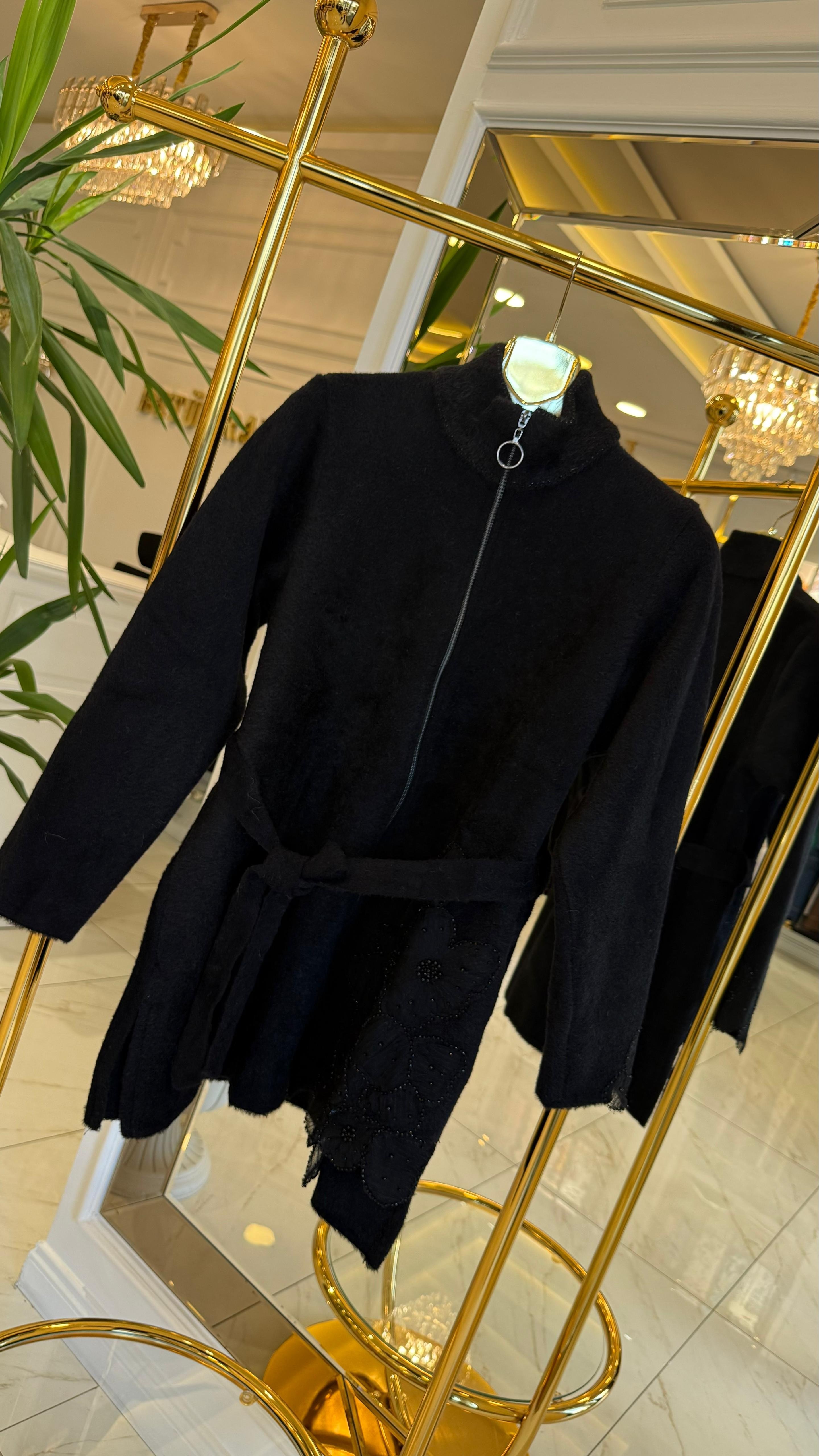MY312 6211 NAKIŞ DETAYLI TRİKO HIRKA SİYAH