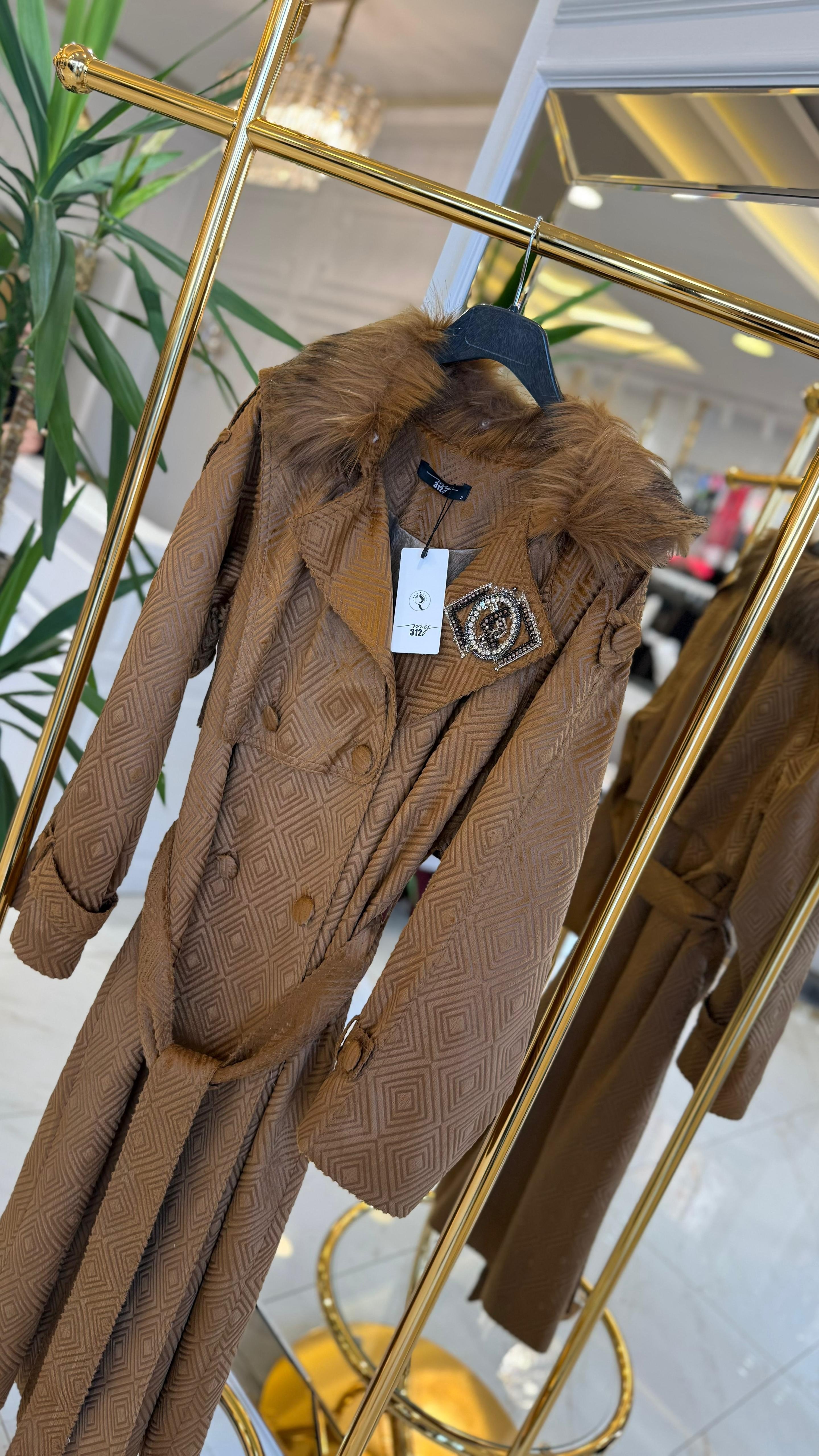MY312 7617 YAKASI KÜRKLÜ PARDESÜ CAMEL