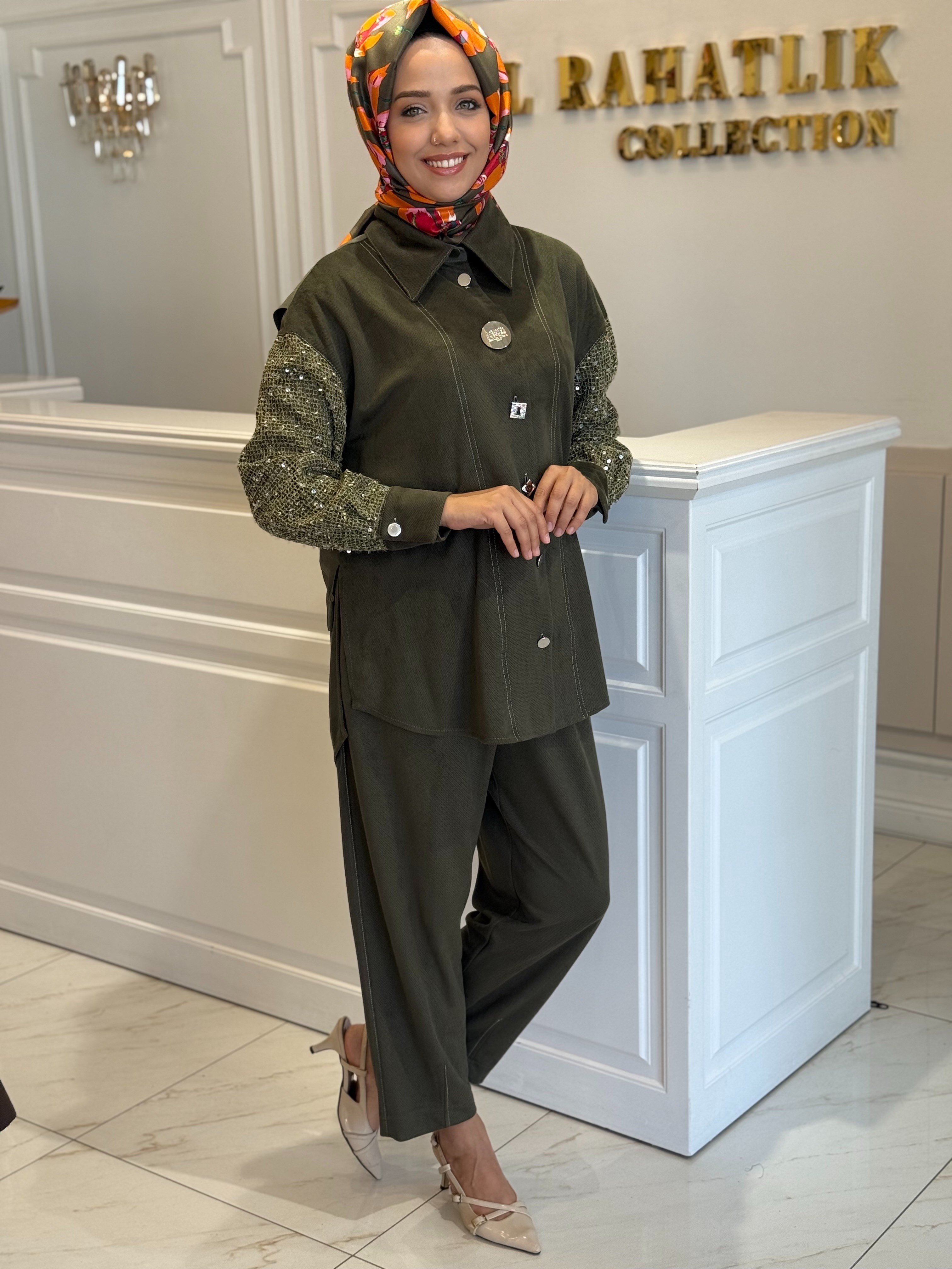 MY312 1733 ÖNÜ DÜĞMELİ TAKIM YEŞİL
