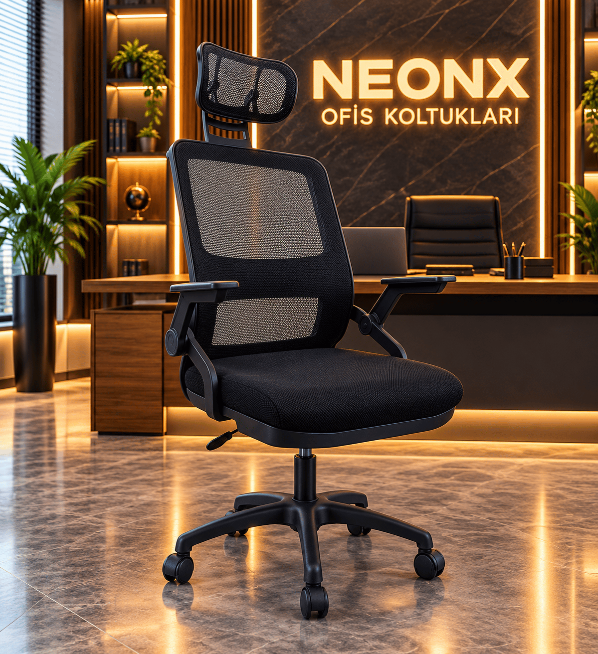 Neonx|Diloş Başlıklı Plastik Ayaklı Oynar Kollu Çalışma Sandalyesi