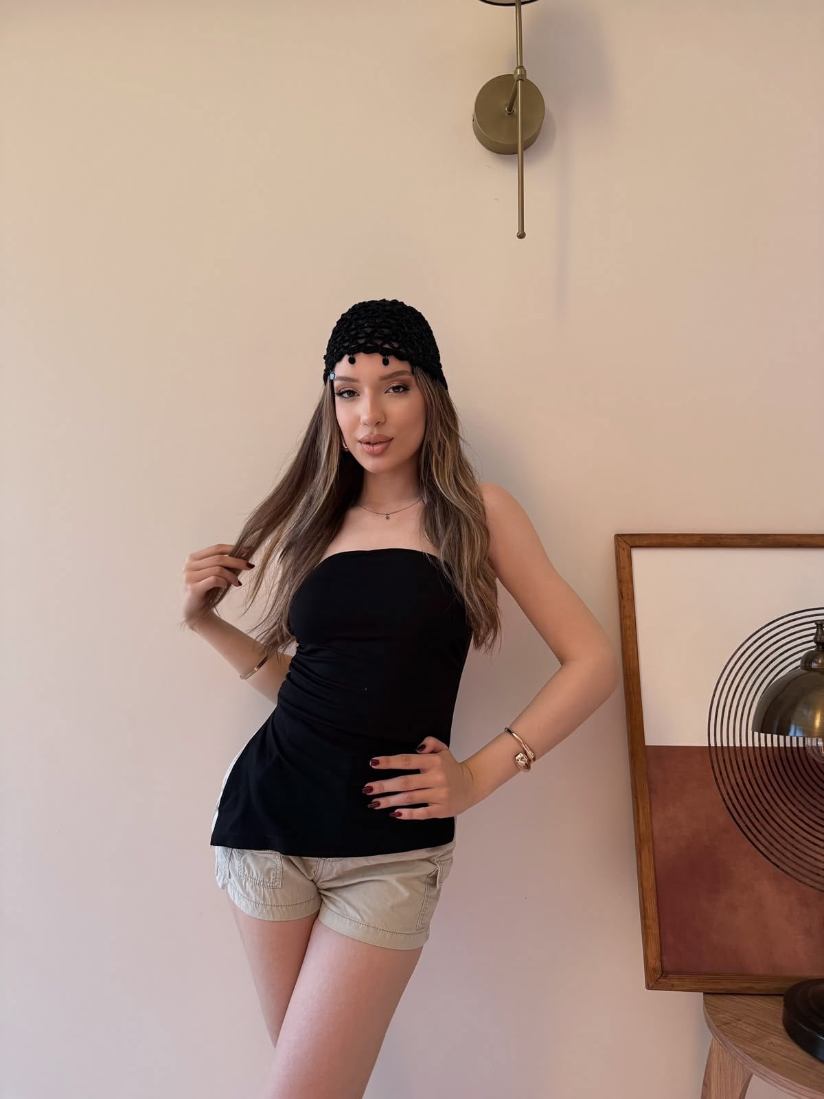 Asimetrik Kesim Straplez Bluz Siyah 2344
