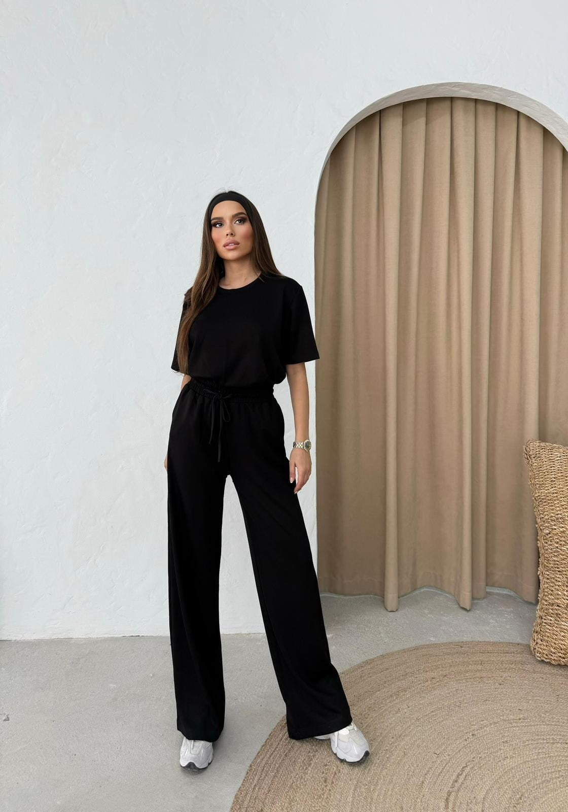 Basic Tişört ve Pantolonlu Modal İkili Takım Siyah 2123