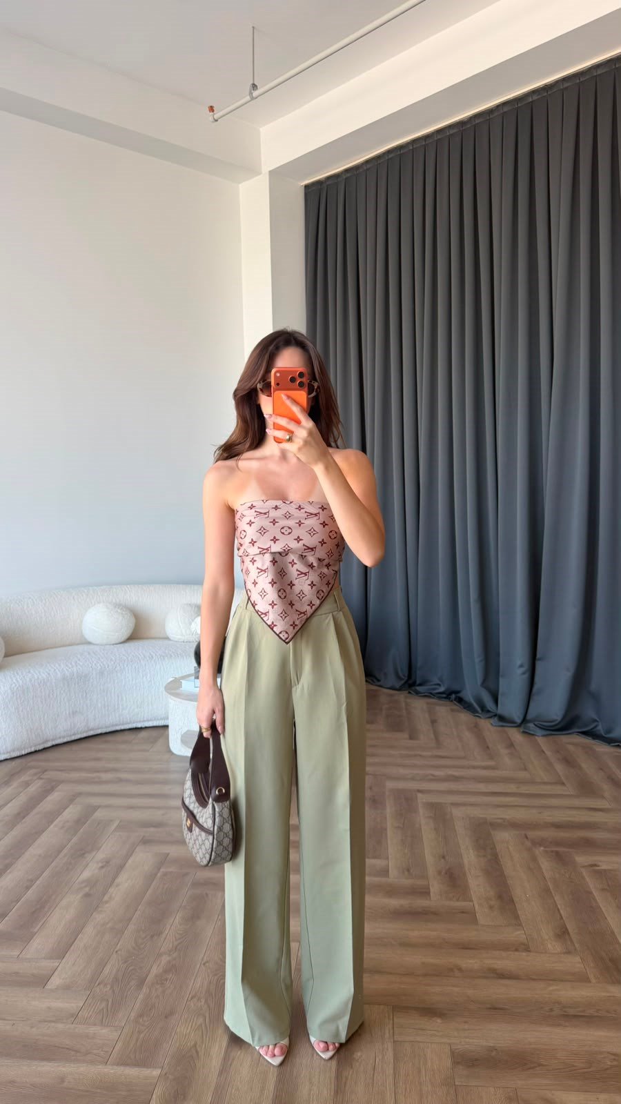 Bel Lastikli Palazzo Double Kumaş Pantolon Haki 2393