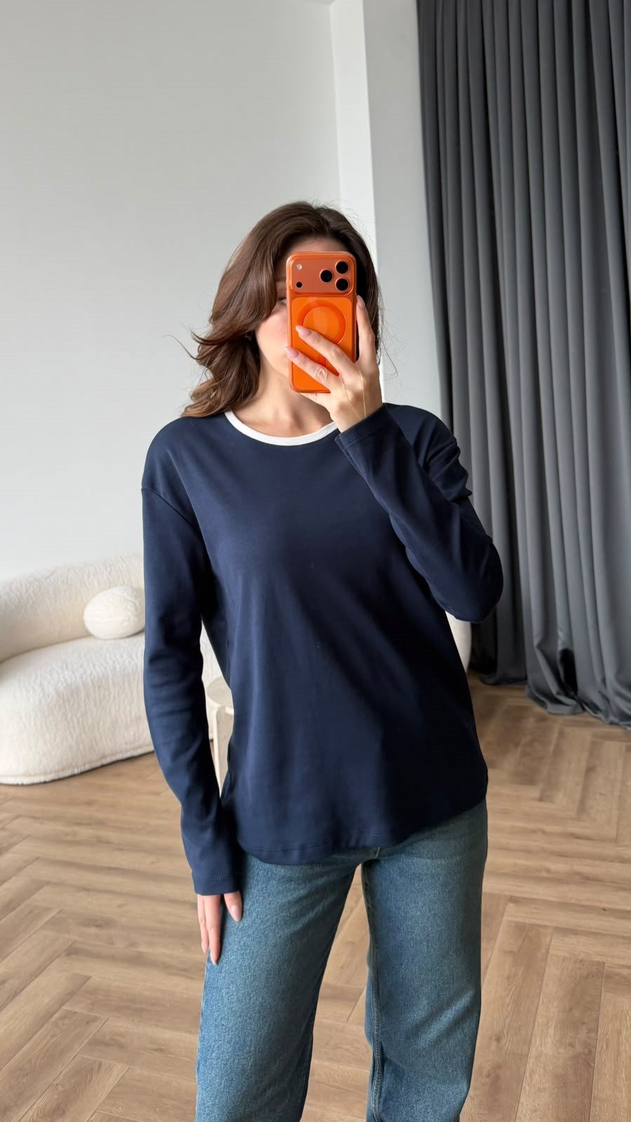Bisiklet Yaka Garne Detay Basic Sweat Lacivert 2475