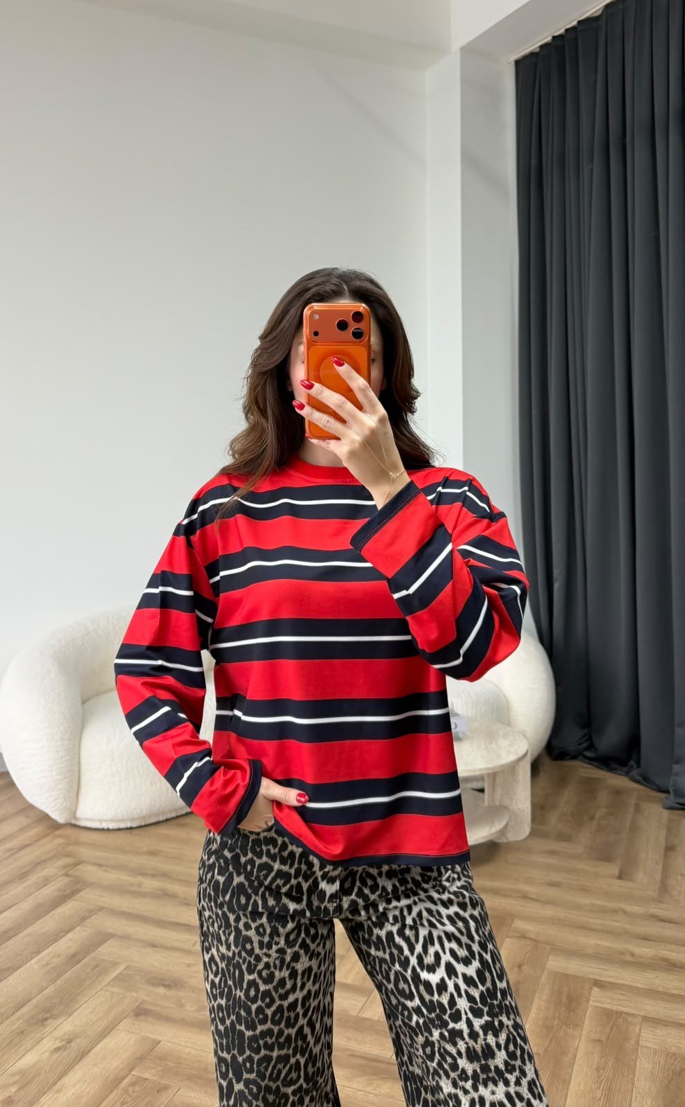 Çizgili Sweat Kırmızı 2558