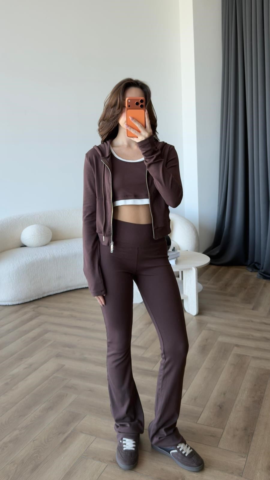 Hırka Atlet ve Pantolonlu 3lü Takım Kahve 2415