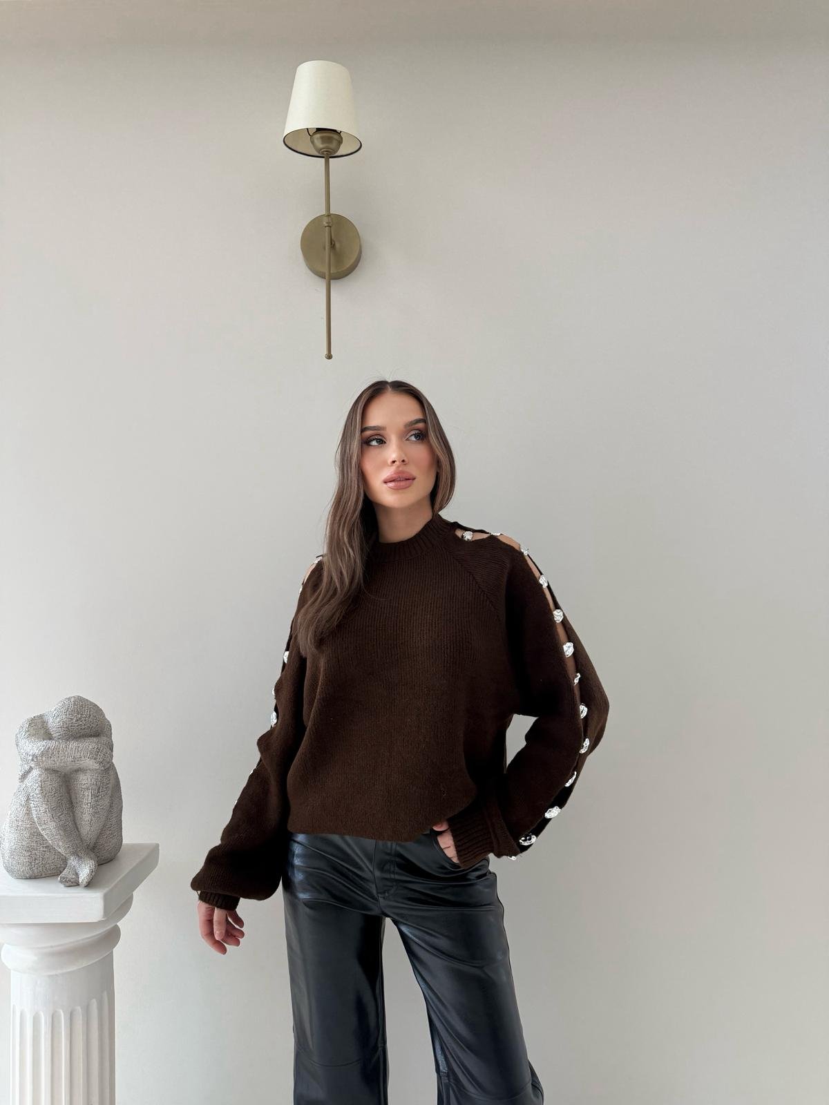 Kol Dekolte Aksesuar Detay Kazak Kahve 2041