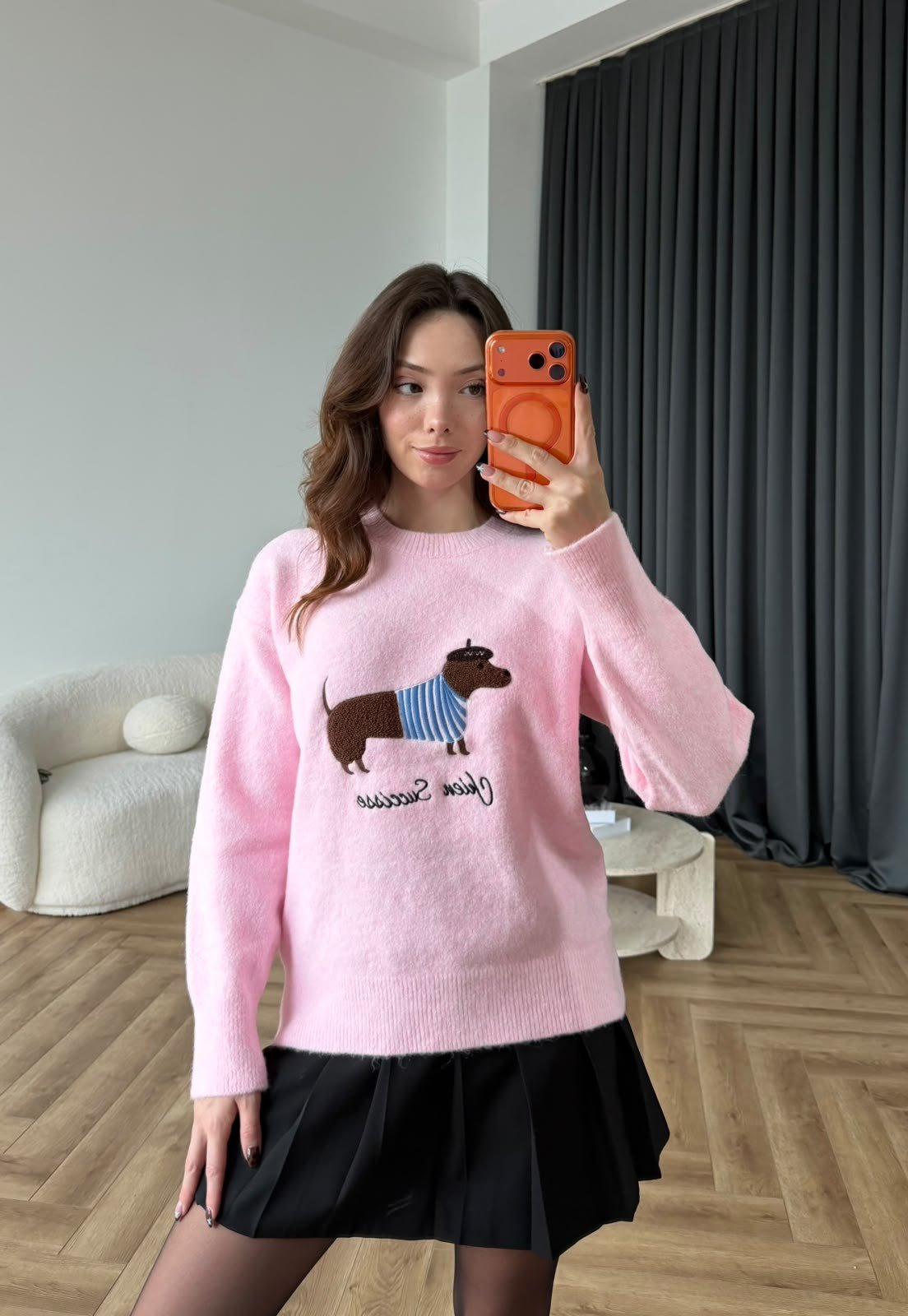 Nakiş Detay Oversize Yumoş Dokulu Kazak Pembe 2578