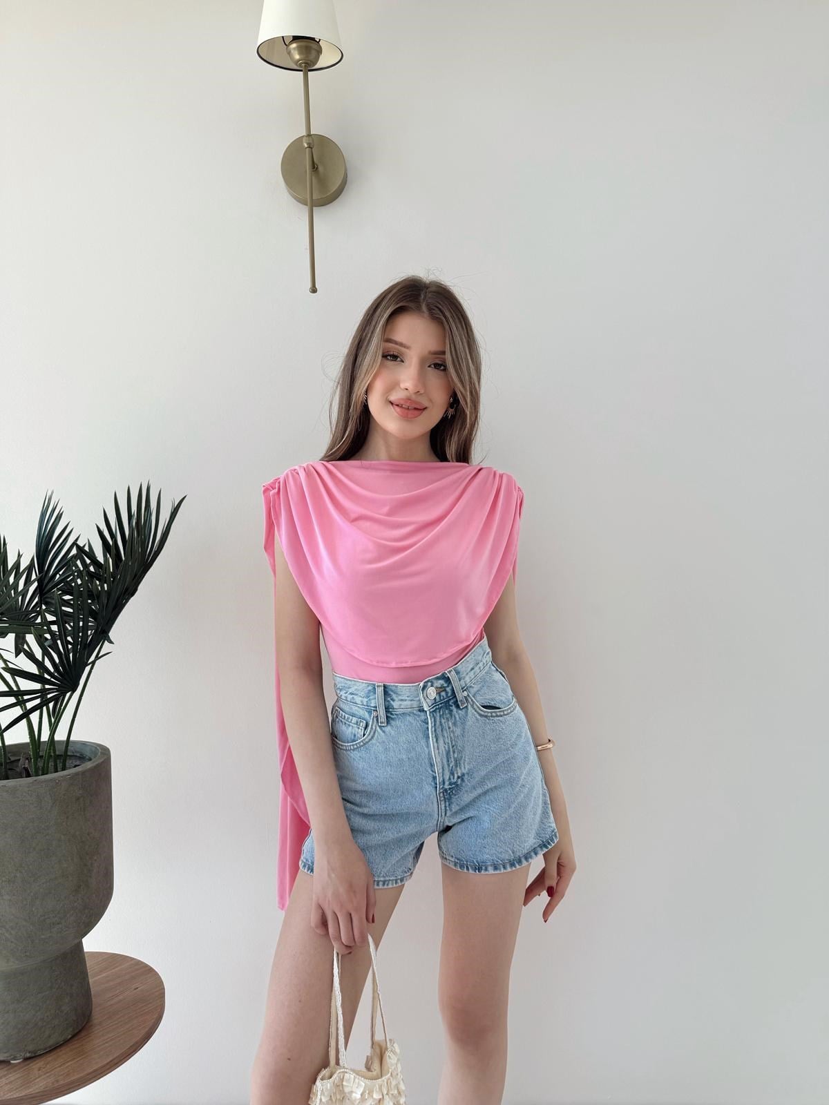 Omuz Saçaklı Sandy Bodysuit Pembe 2269