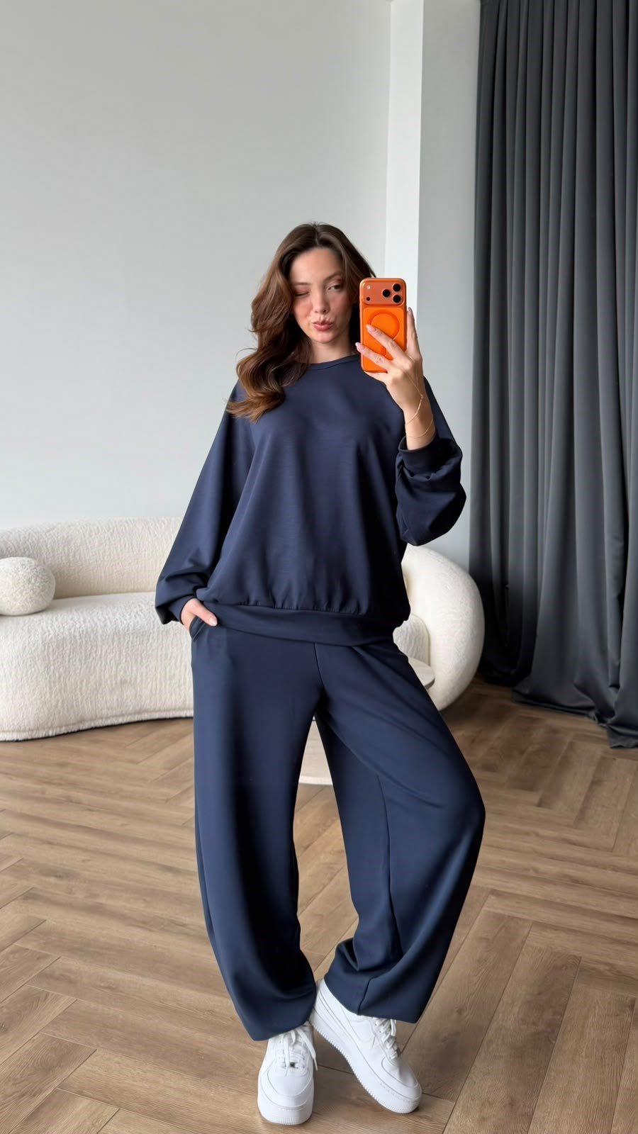 Oversize Sweat ve Pantolonlu Modal İkili Takım Lacivert