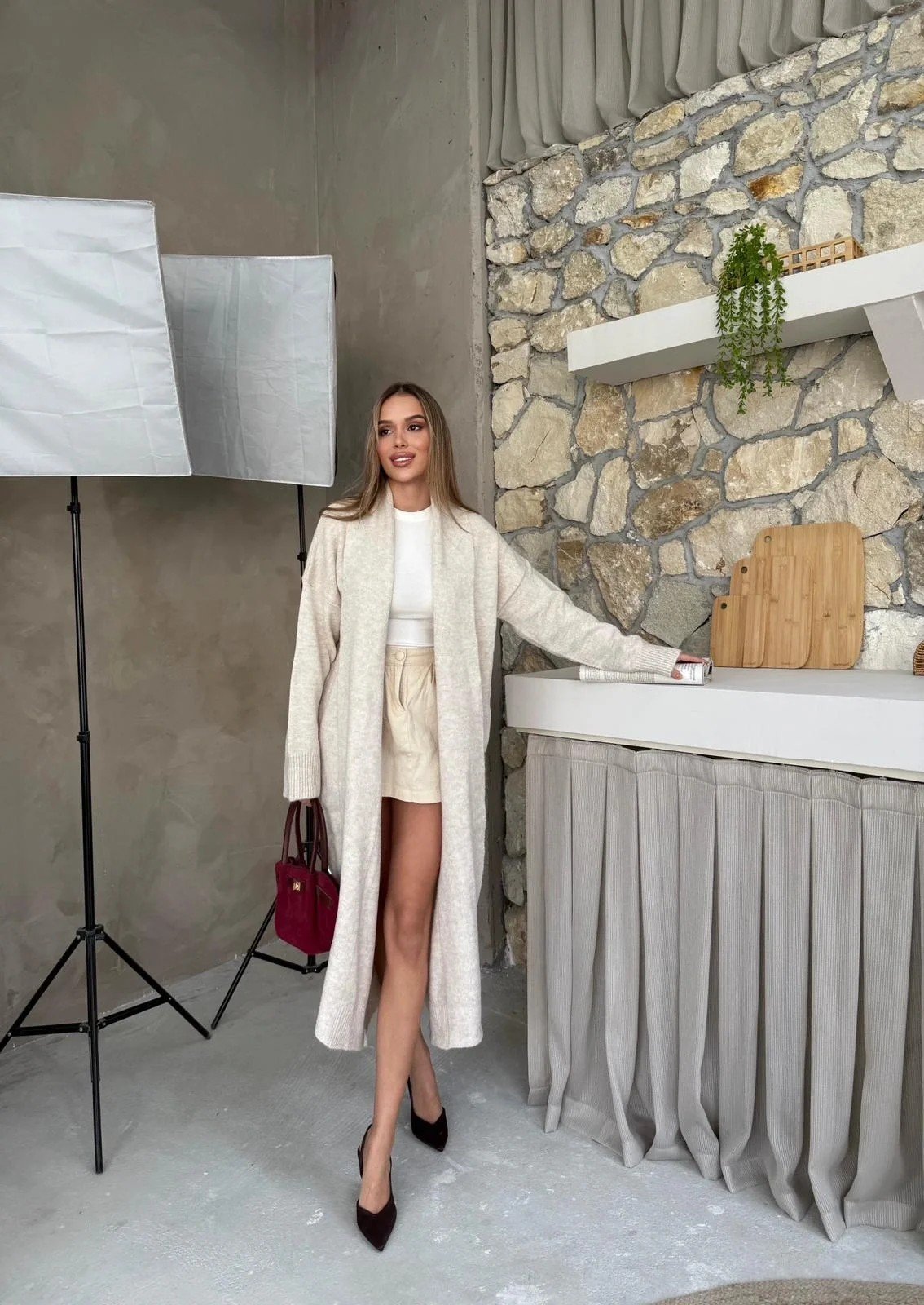 OVERSİZE UZUN TRİKO HIRKA EKRU