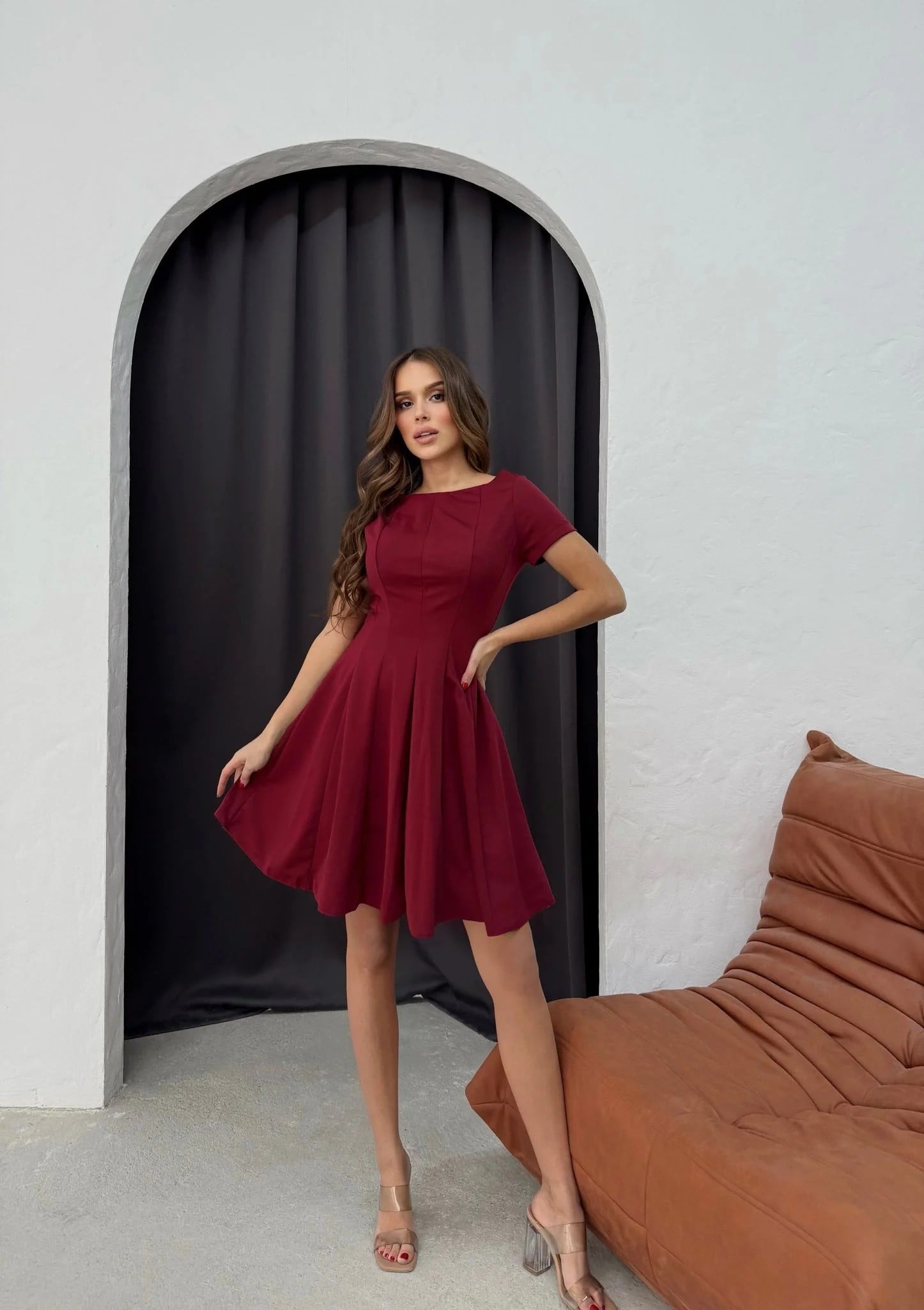 PİLİSELİ KLOŞ ELBİSE BORDO