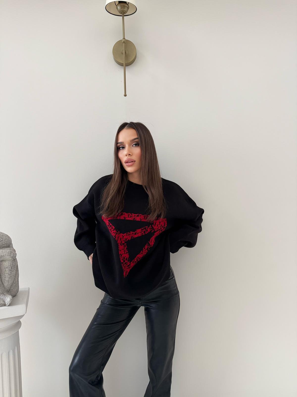 SIRT YAZI DETAY OVERSİZE KAZAK SİYAH