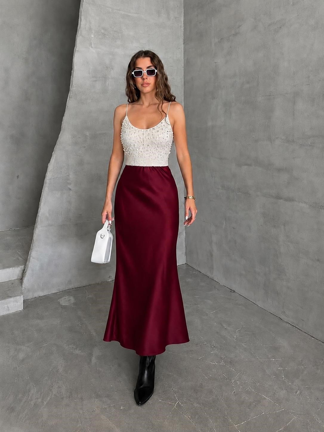BORDO MAXİ SATEN   ETEK