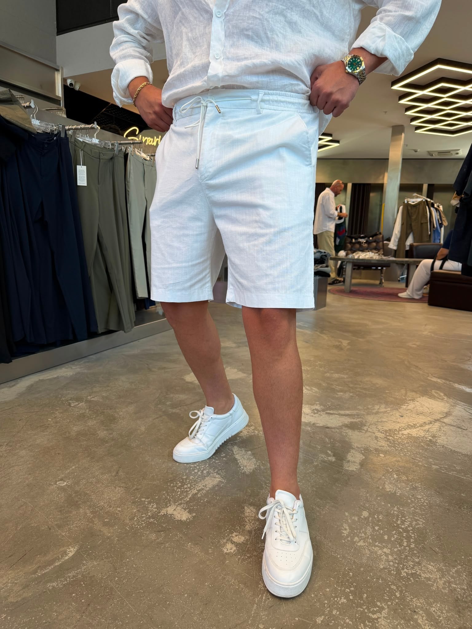 Beyaz %100 Cotton Keten Şort NGR103