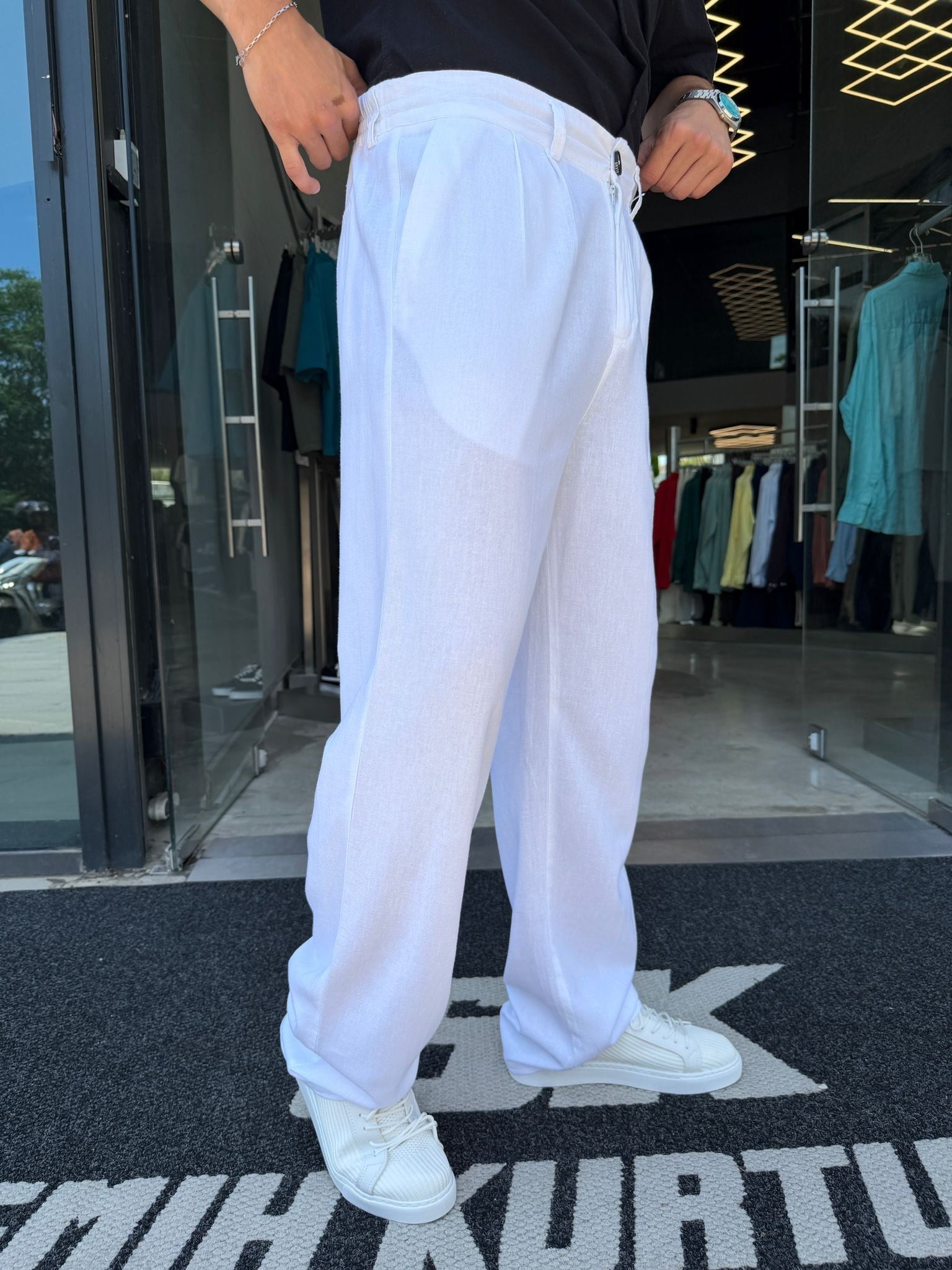 Beyaz %100 Pamuk Keten GG Pantolon