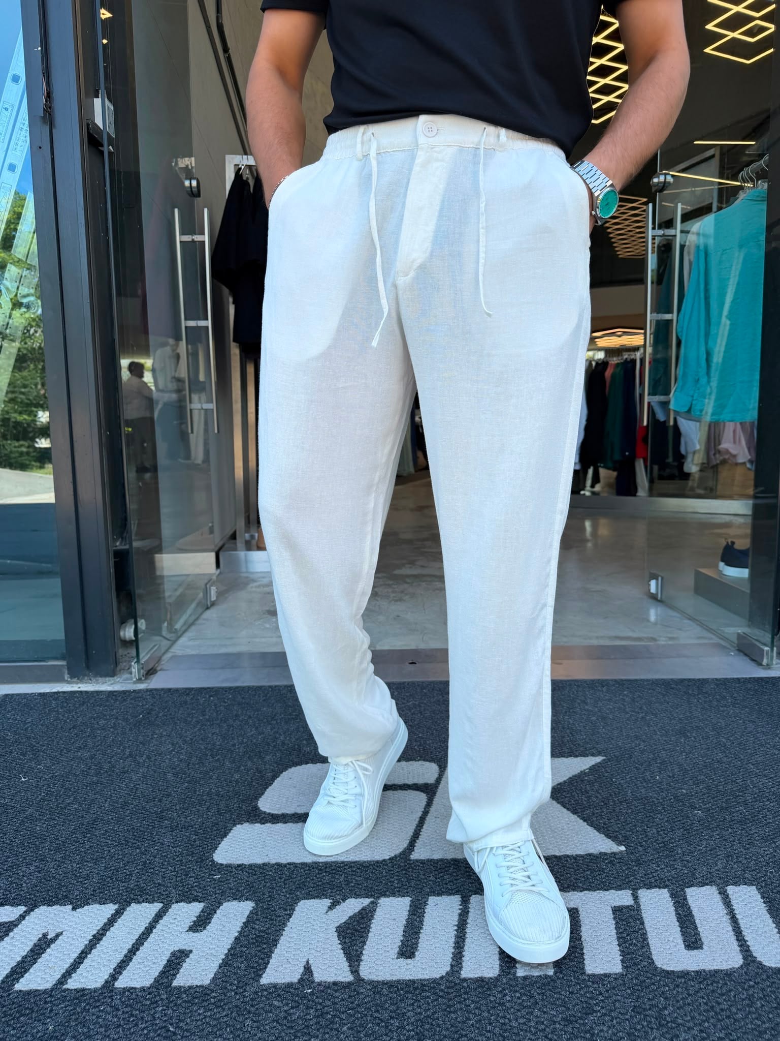 Beyaz İpli Keten Pantolon WE5071