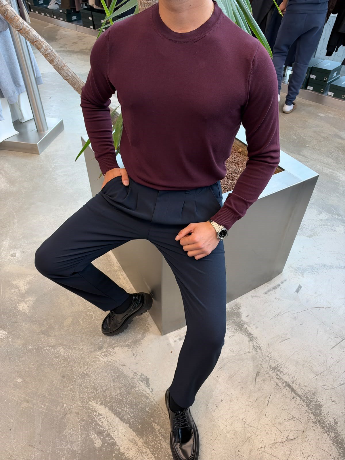 Bordo Basic Triko Uzun Kol SK123