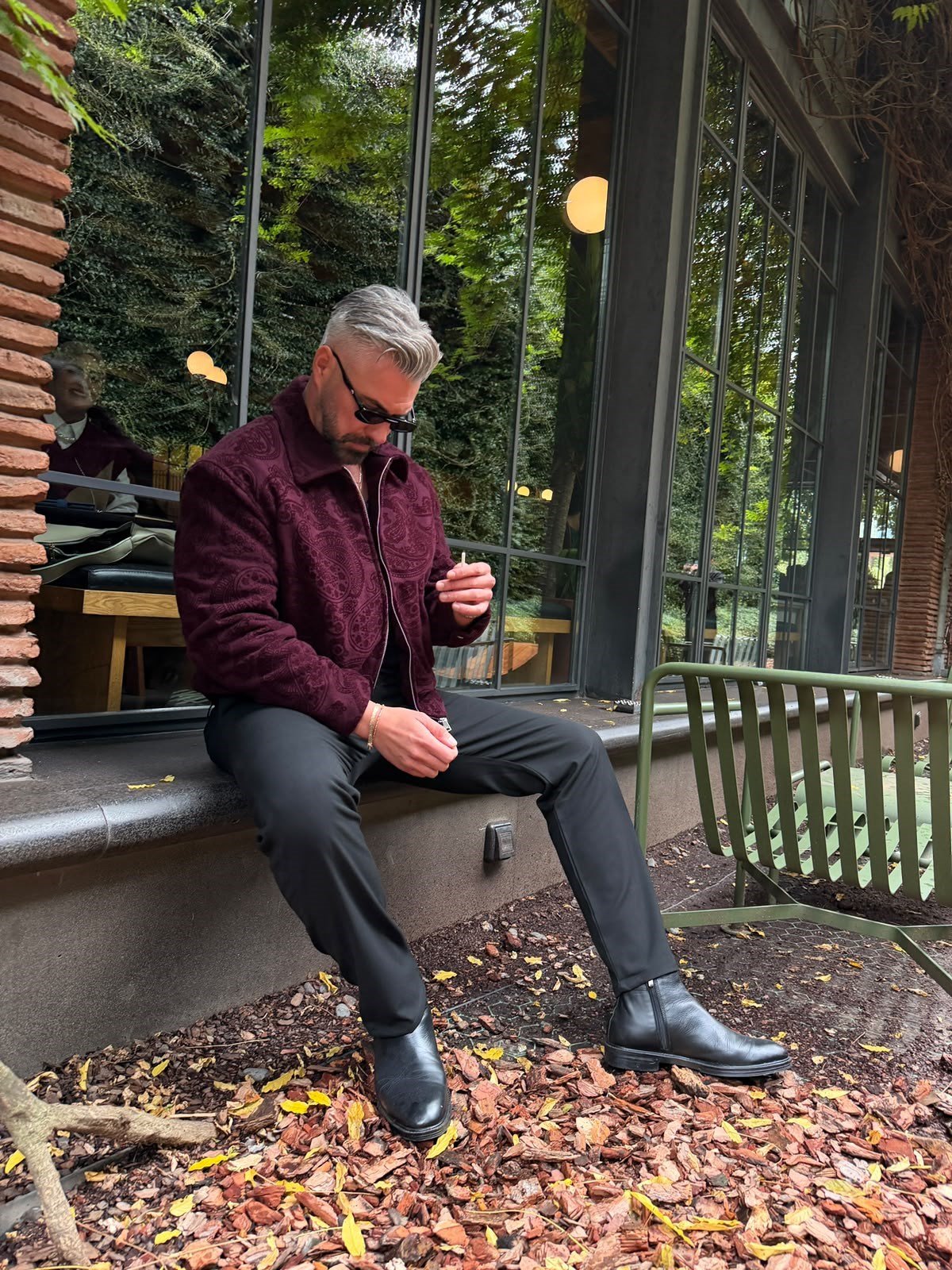 Bordo Flok Baskı Etnik Desen Mont SNZ4978