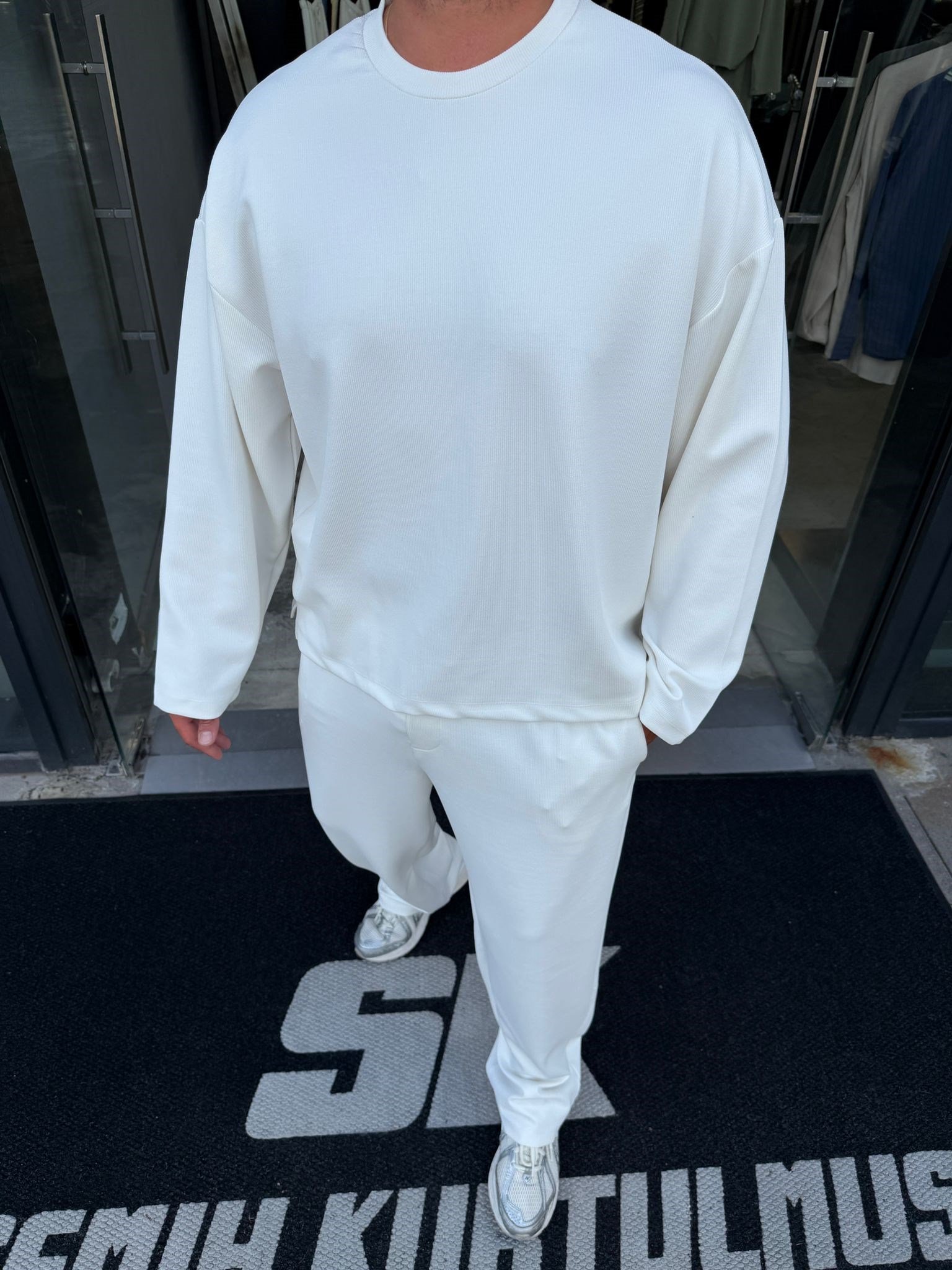 Ekru İthal Fitilli Oys Oversize Takım SK7064