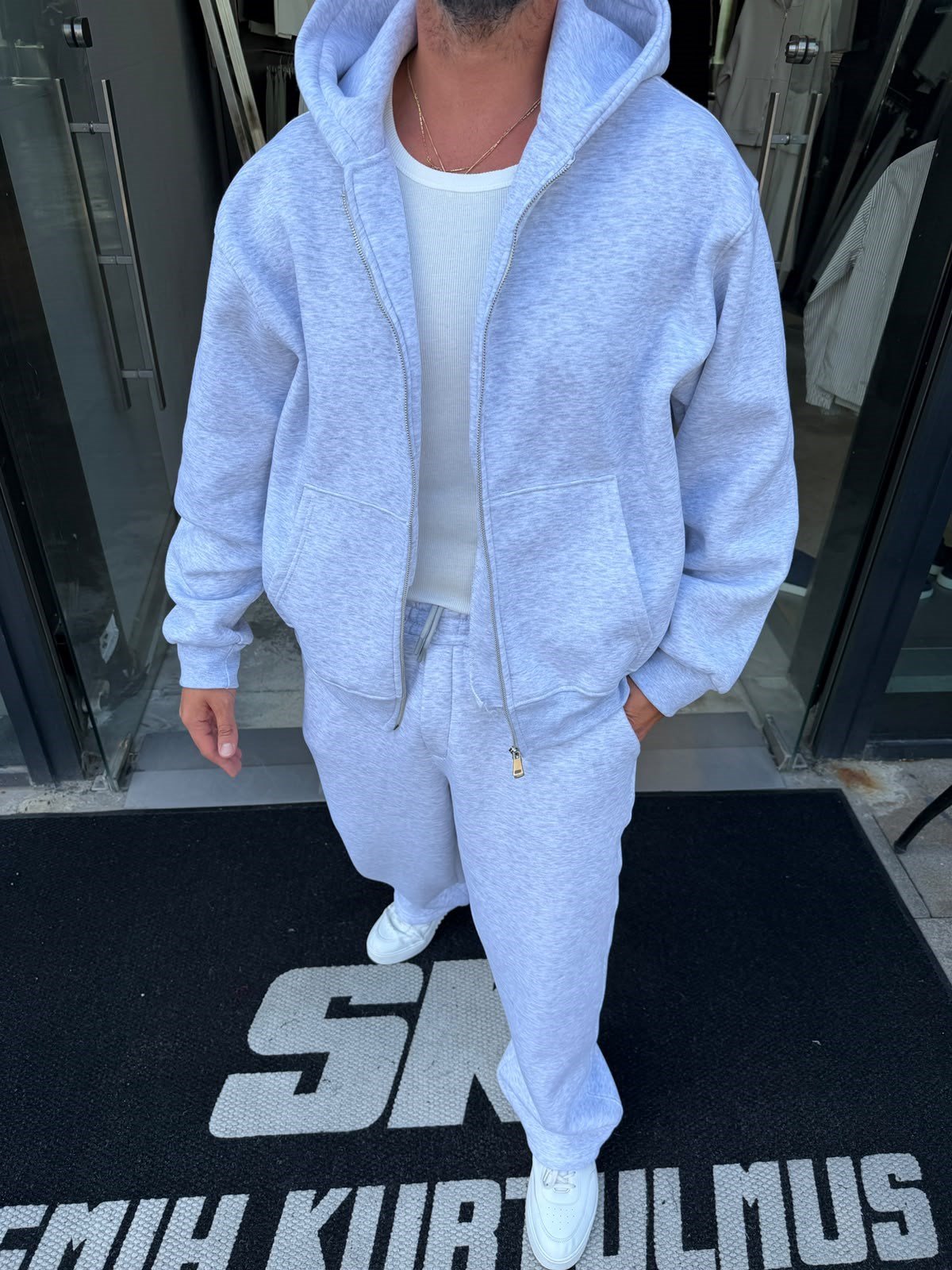 Gri Şardonlu Oversize Basic Takım RSP1