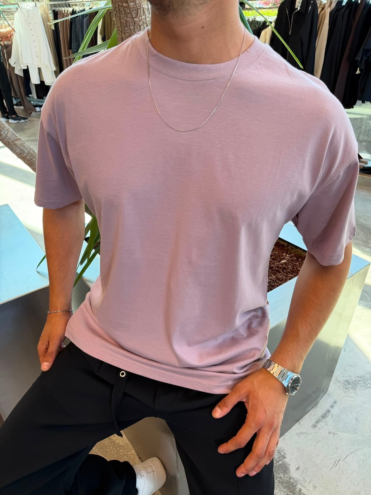 Gül Kurusu Qawis Oversize Basic T-Shirt QW01