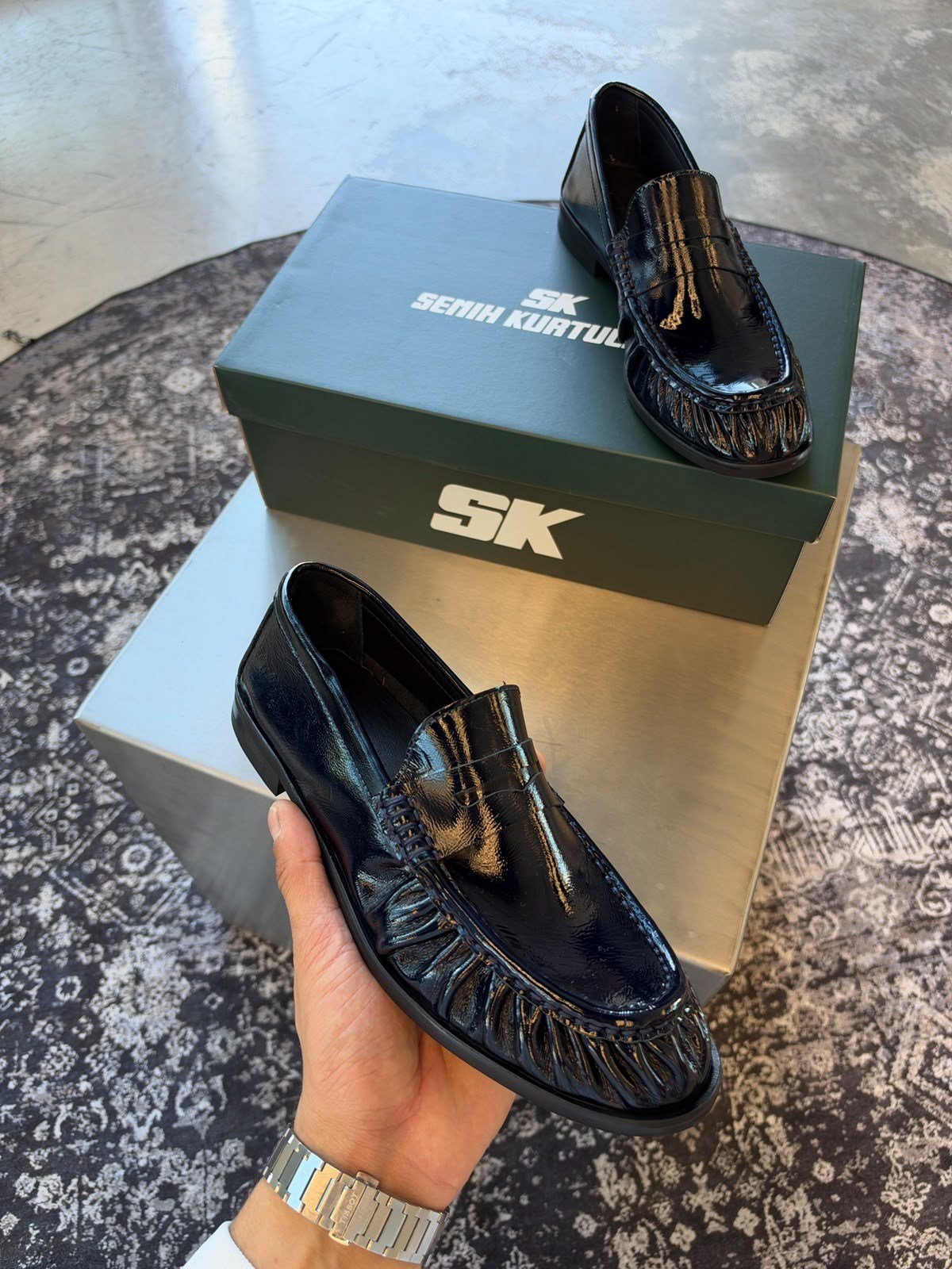 Lacivert %100 Dana Derisi Büzgülü Loafer SK-99