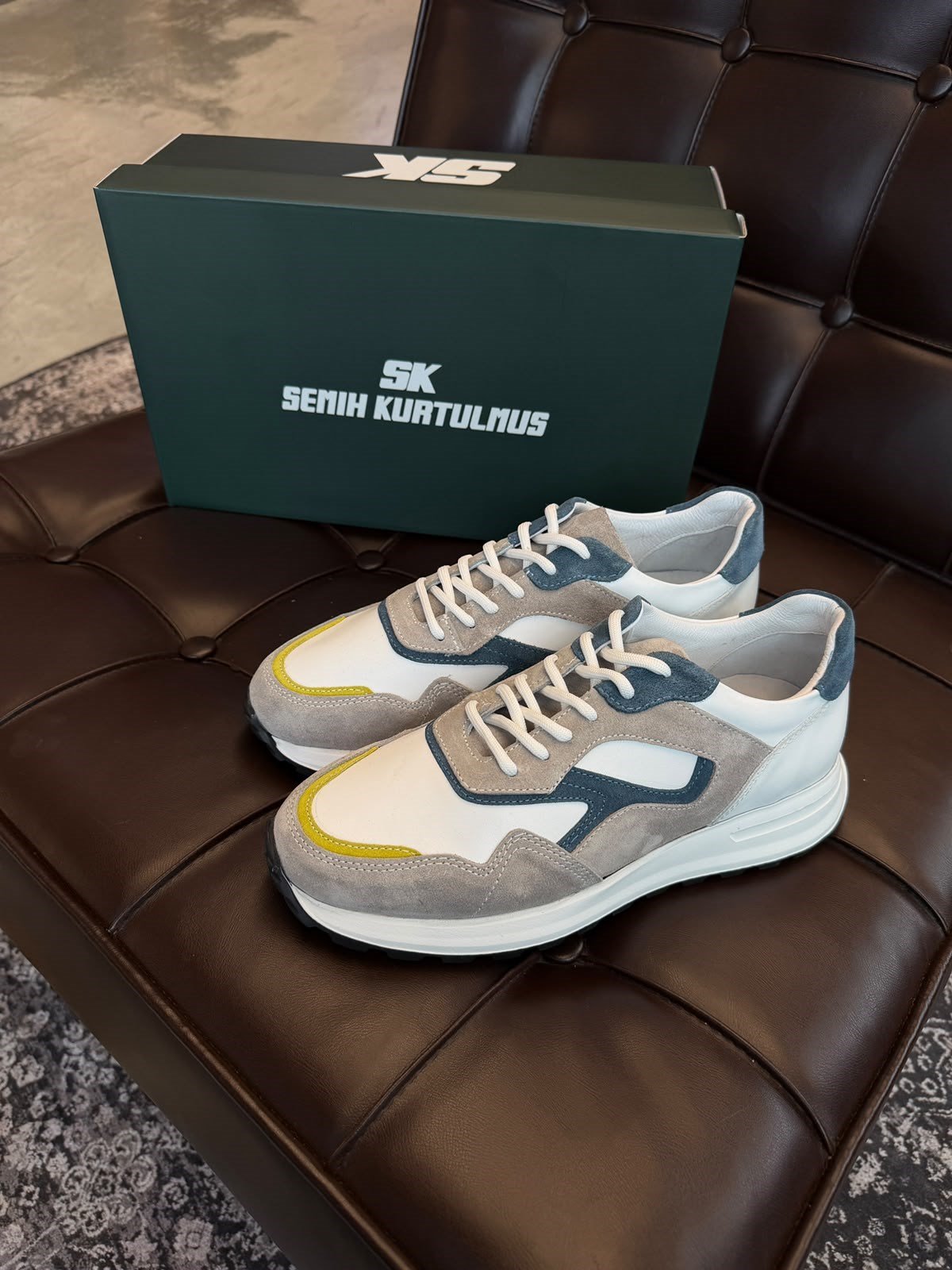 Lacivert-Beyaz %100 Deri Premium Casual Spor Ayakkabı