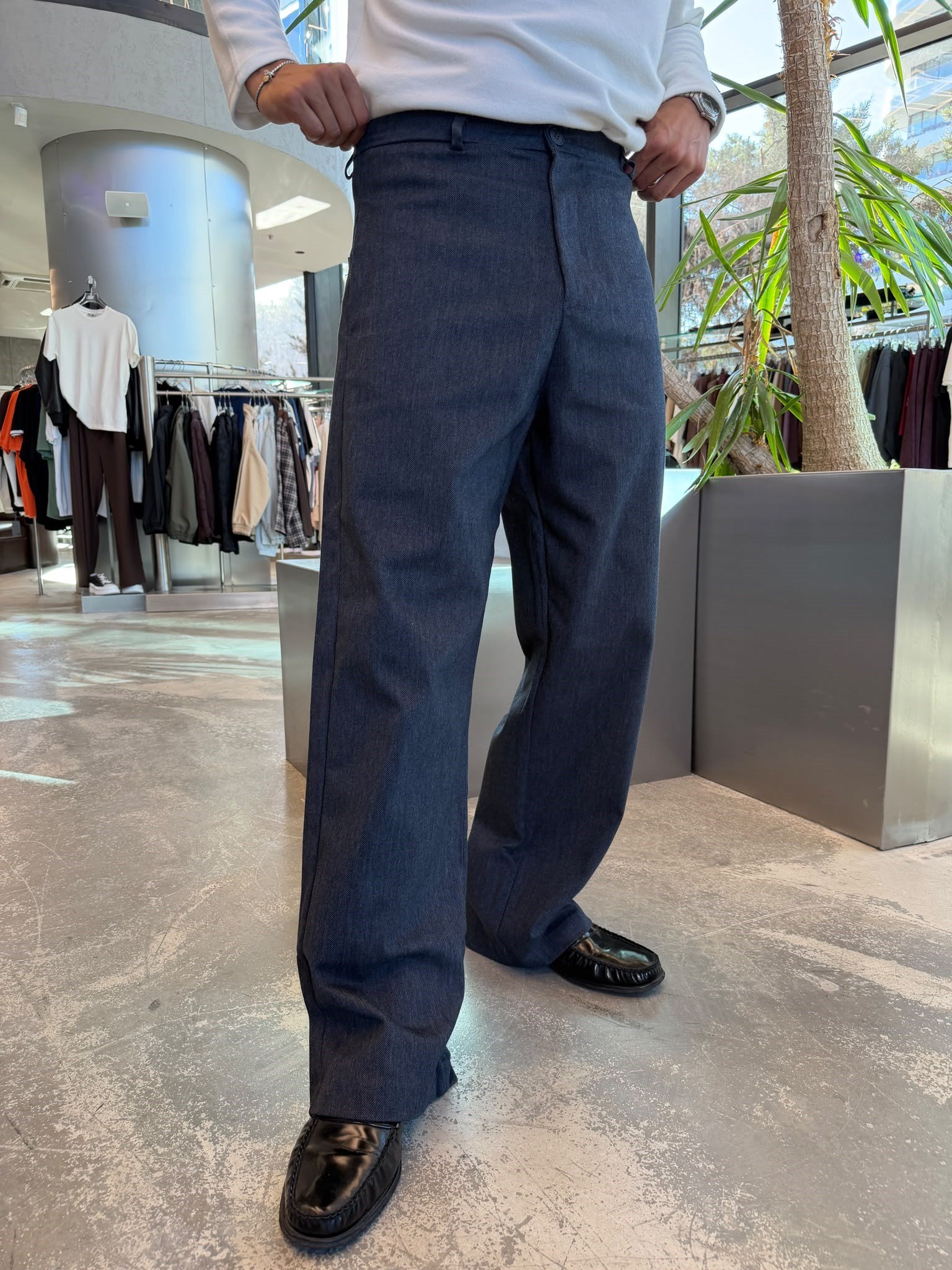 Lacivert Pamuk Yün Baggy Pantolon KN11