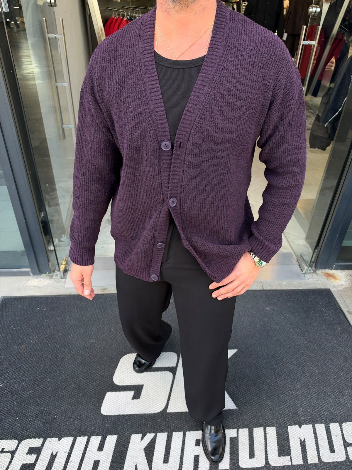 Mor Oversize Triko Hırka SF88