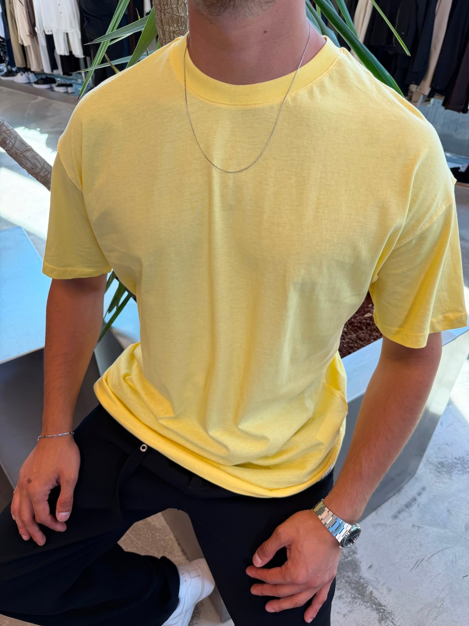 Sarı Qawis Oversize Basic T-Shirt QW01