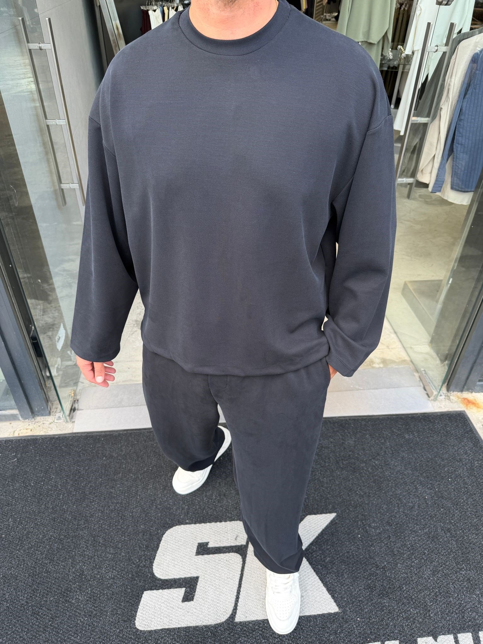 Siyah İthal Fitilli Oys Oversize Takım SK7064
