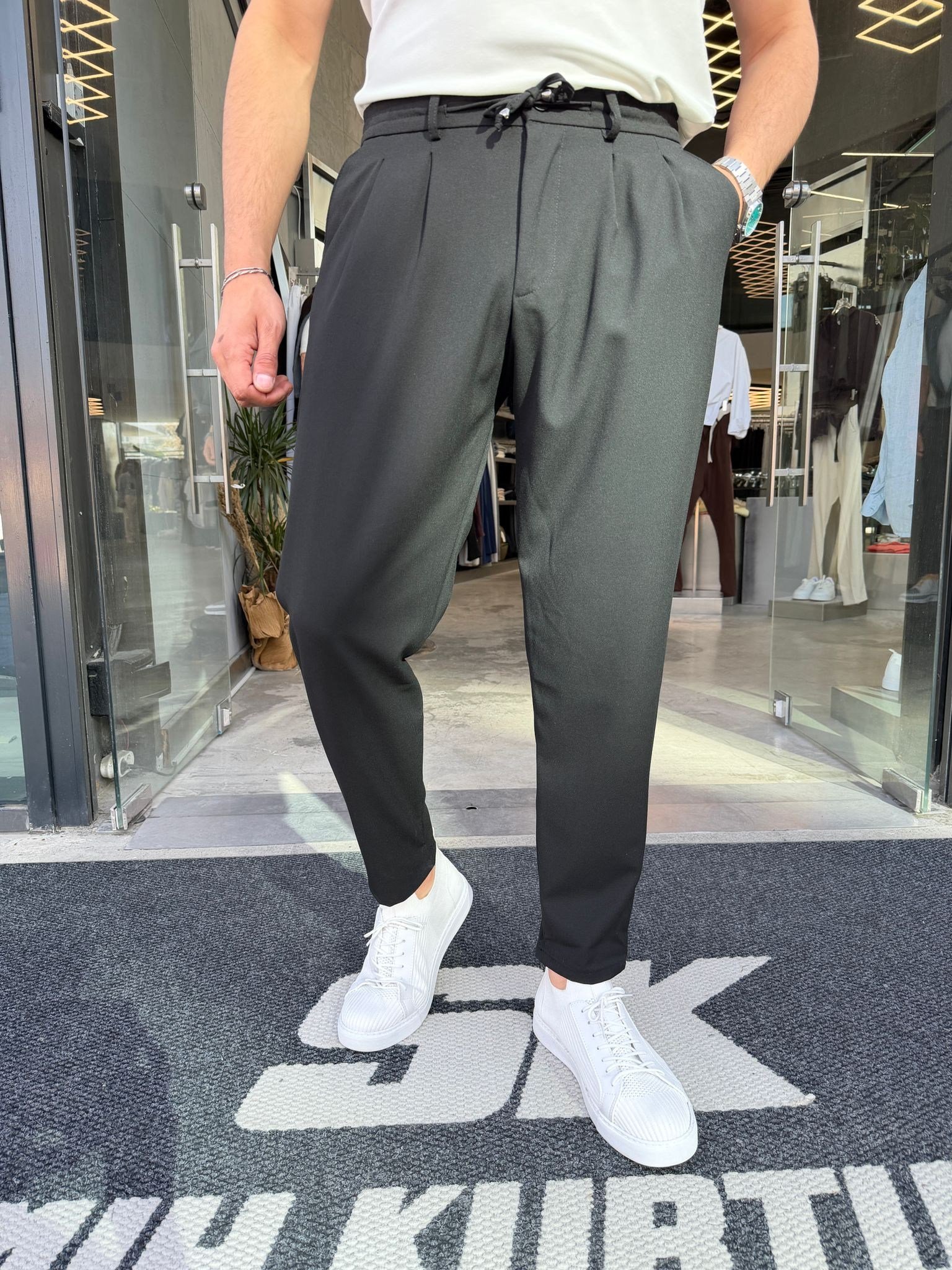 Siyah İthal Keten Pantolon W5062