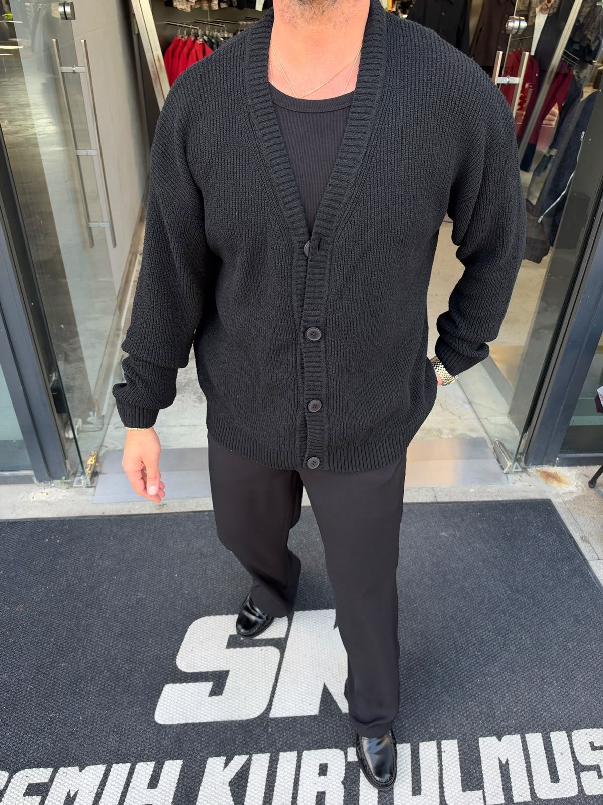 Siyah Oversize Triko Hırka SF88