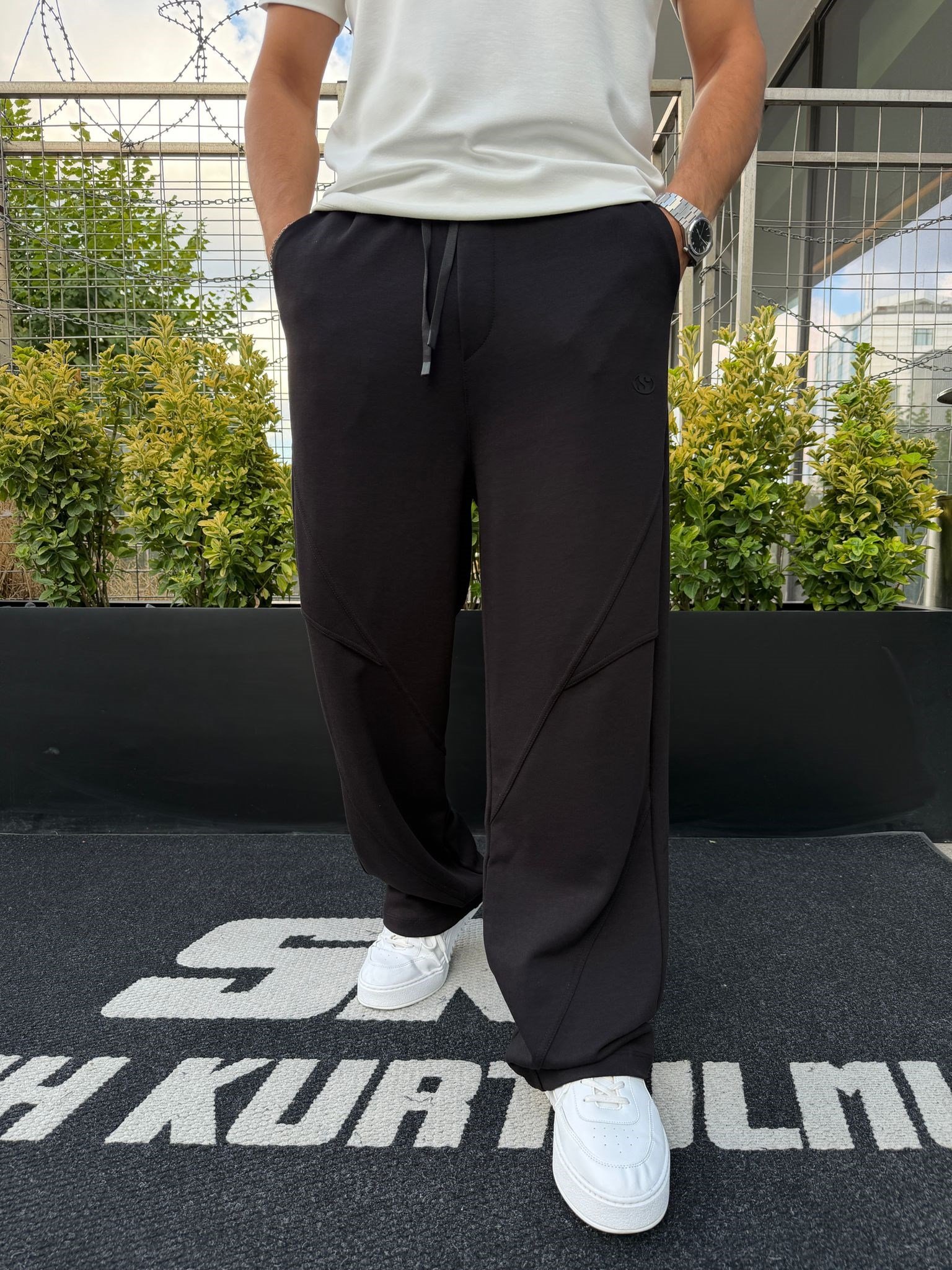 Siyah S Logolu Doubleface Parçalı Eşofman SP256